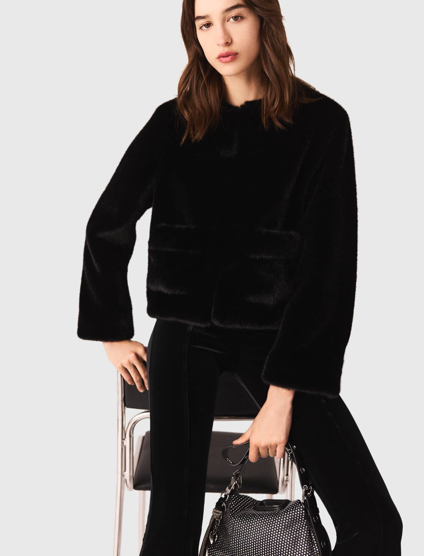 Stretch velour trousers Black - Image 4