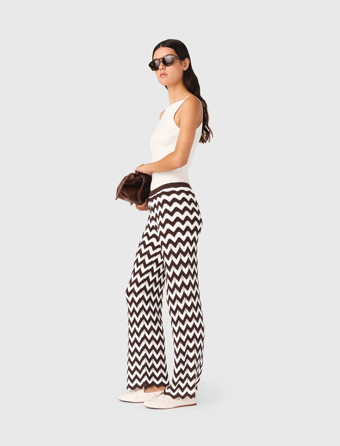 Zigzag Crochet Trousers Brown/White - Image 3