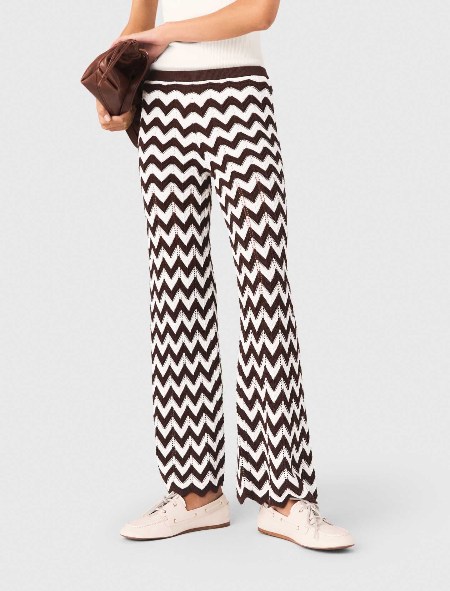 Zigzag Crochet Trousers Brown/White - Image 6