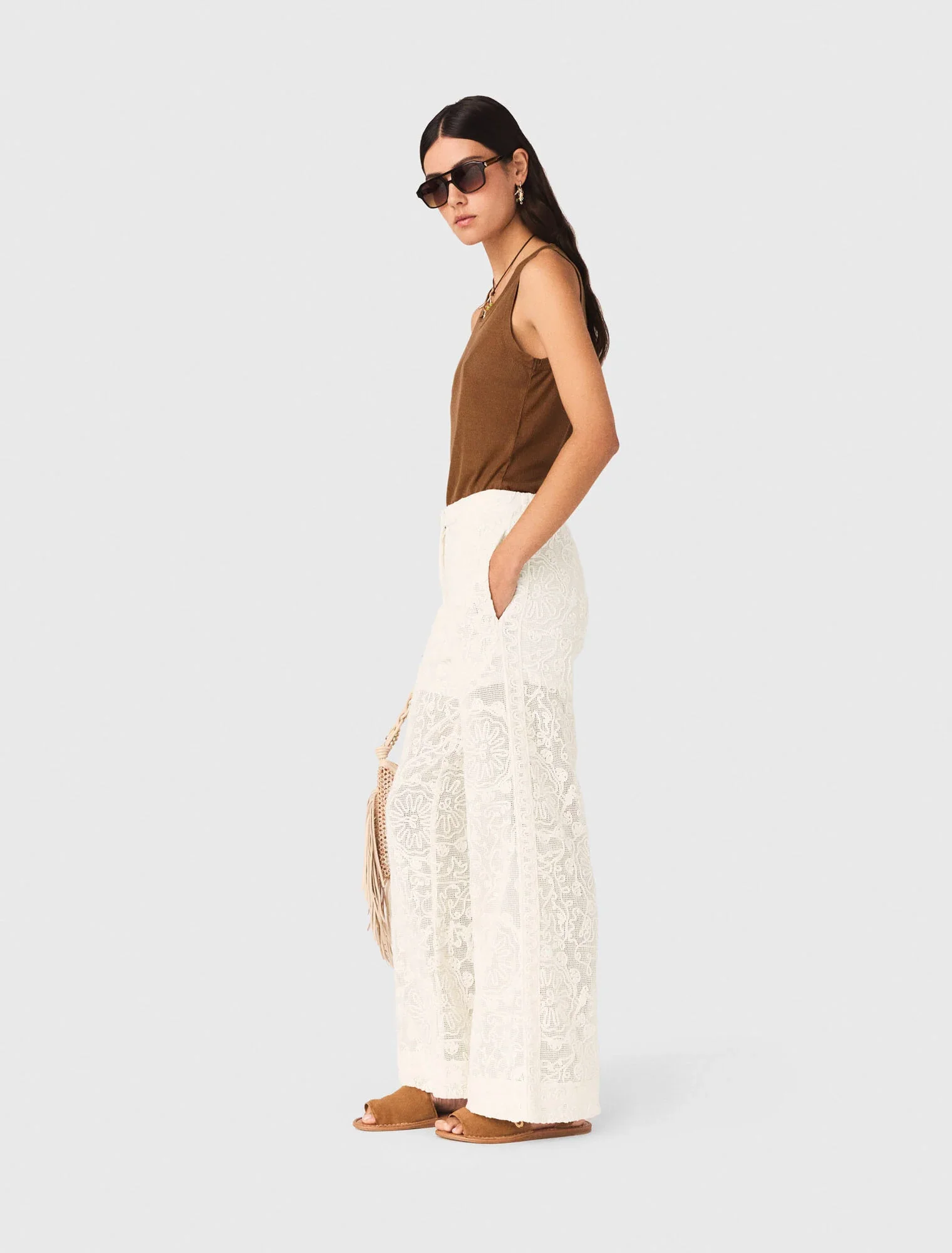 Guipure Lace Trousers Ecru - Image 2