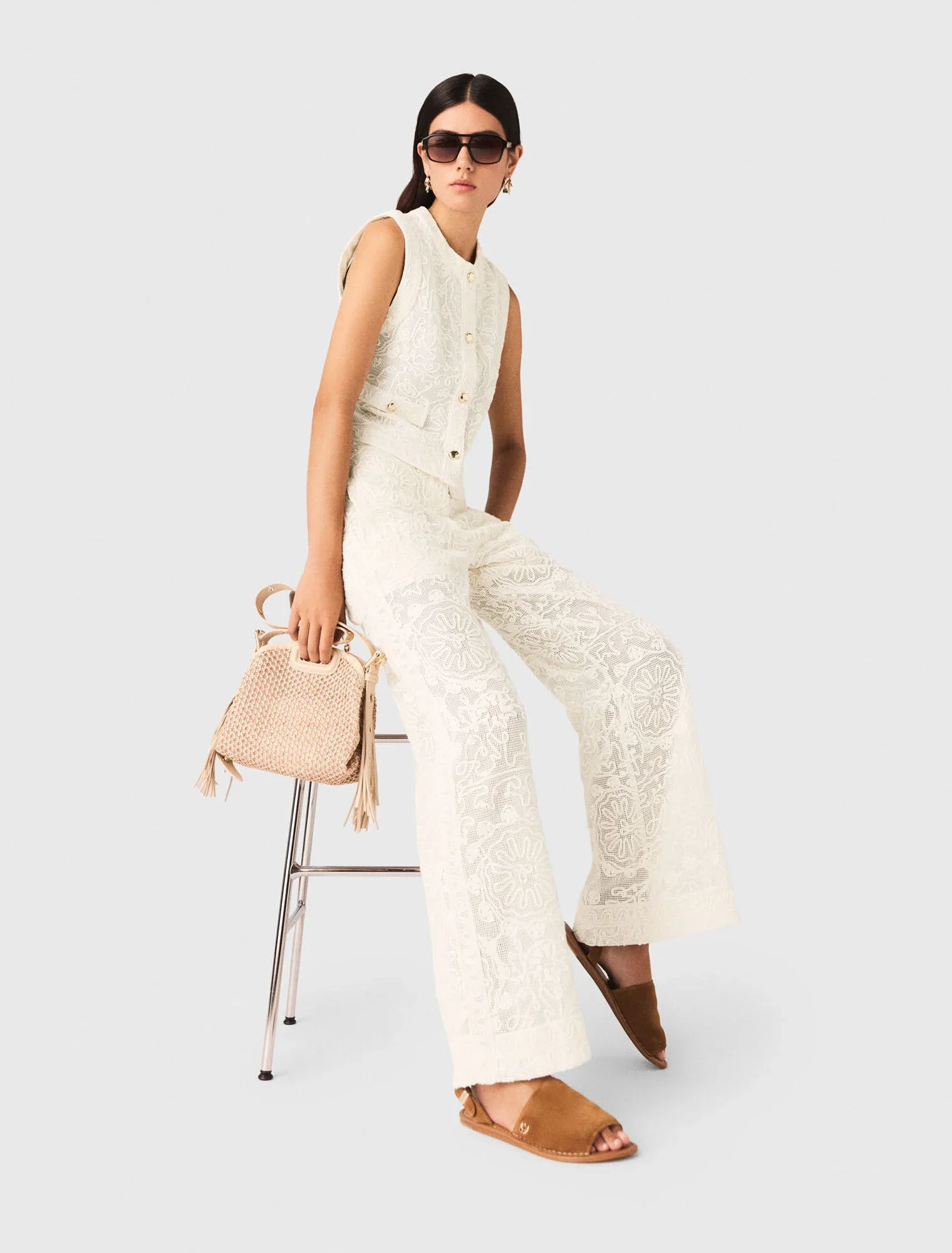 Guipure Lace Trousers Ecru - Image 4