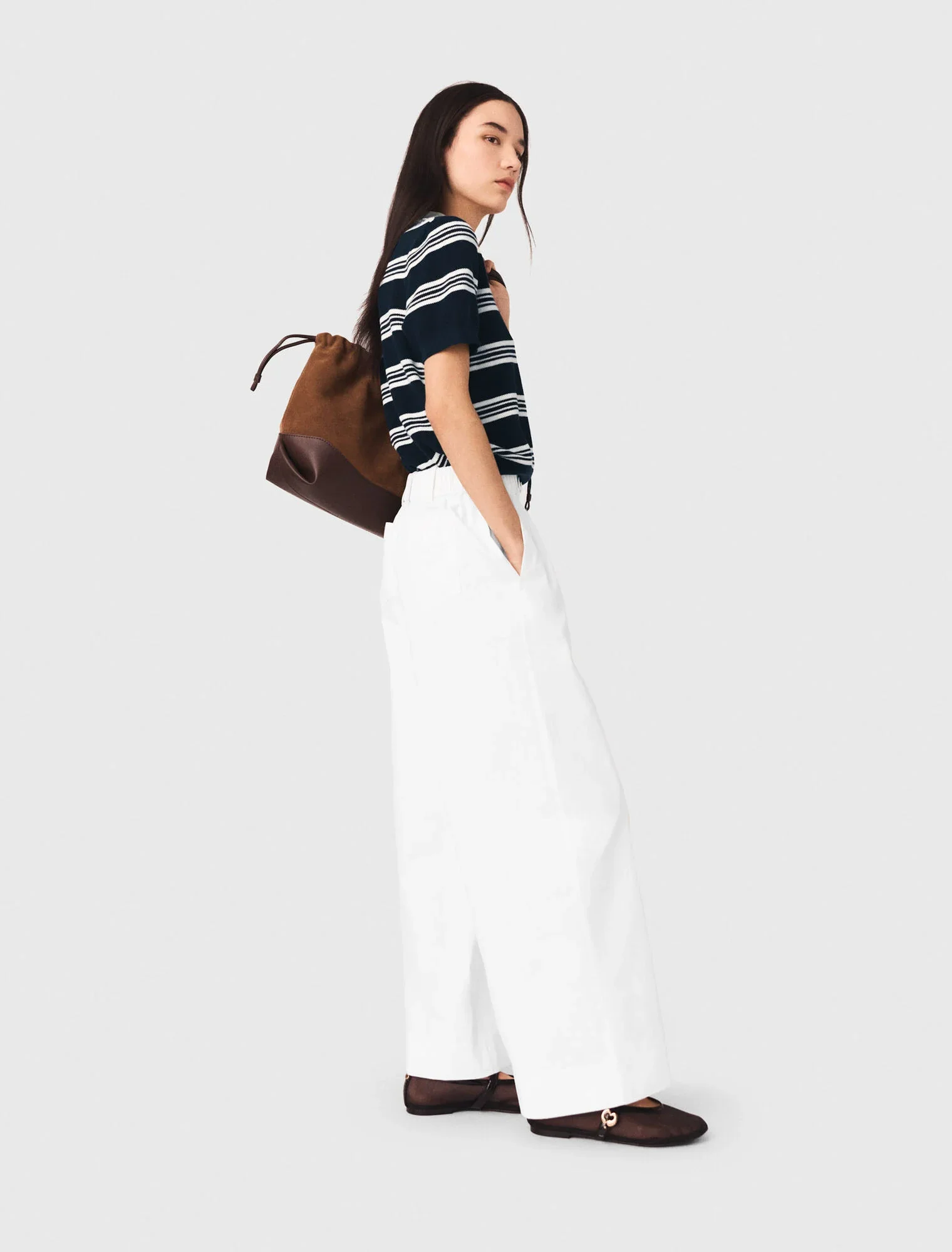 Wide-Leg Cotton Trousers White - Image 2