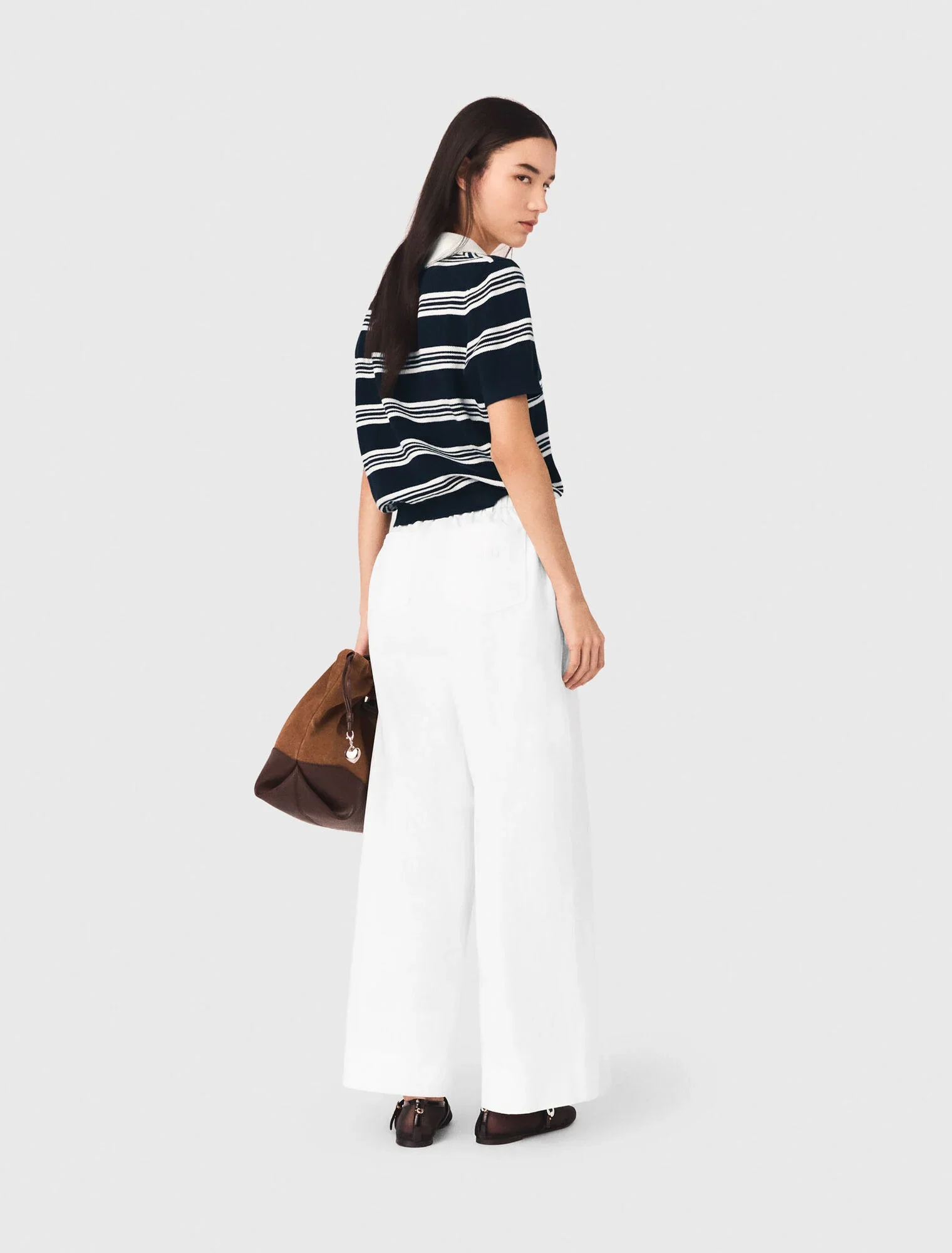 Wide-Leg Cotton Trousers White - Image 3