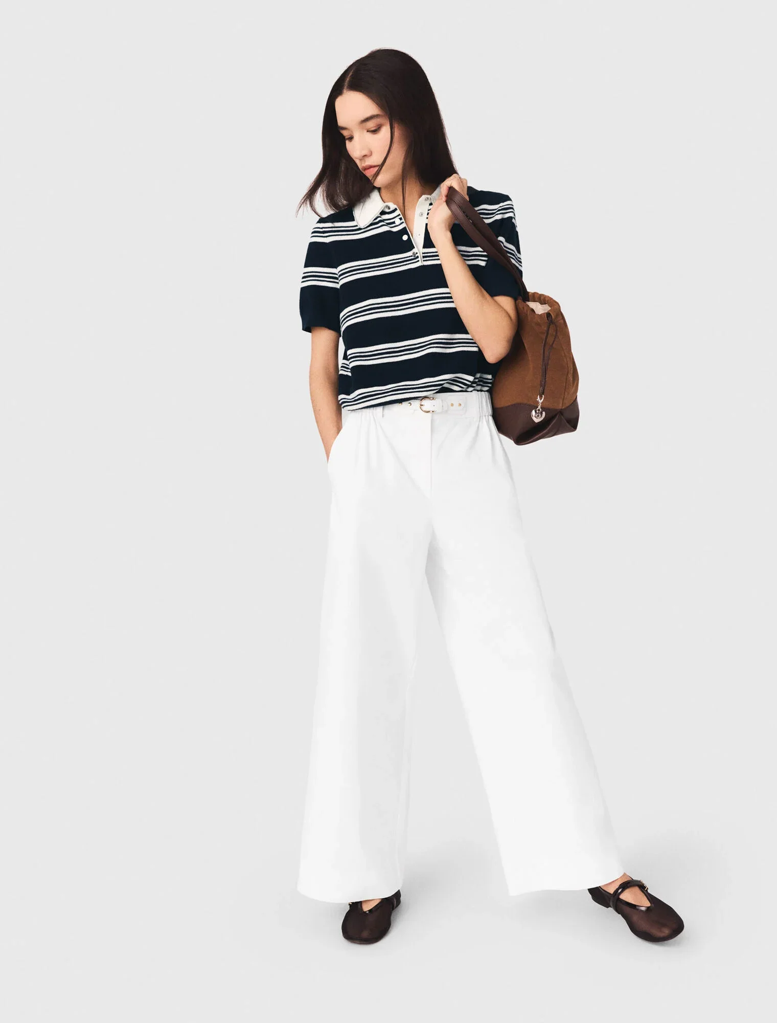 Wide-Leg Cotton Trousers White - Image 4