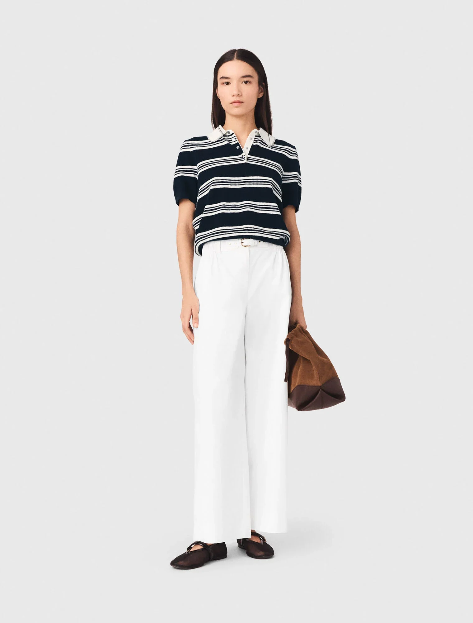 Wide-Leg Cotton Trousers White - Image 5