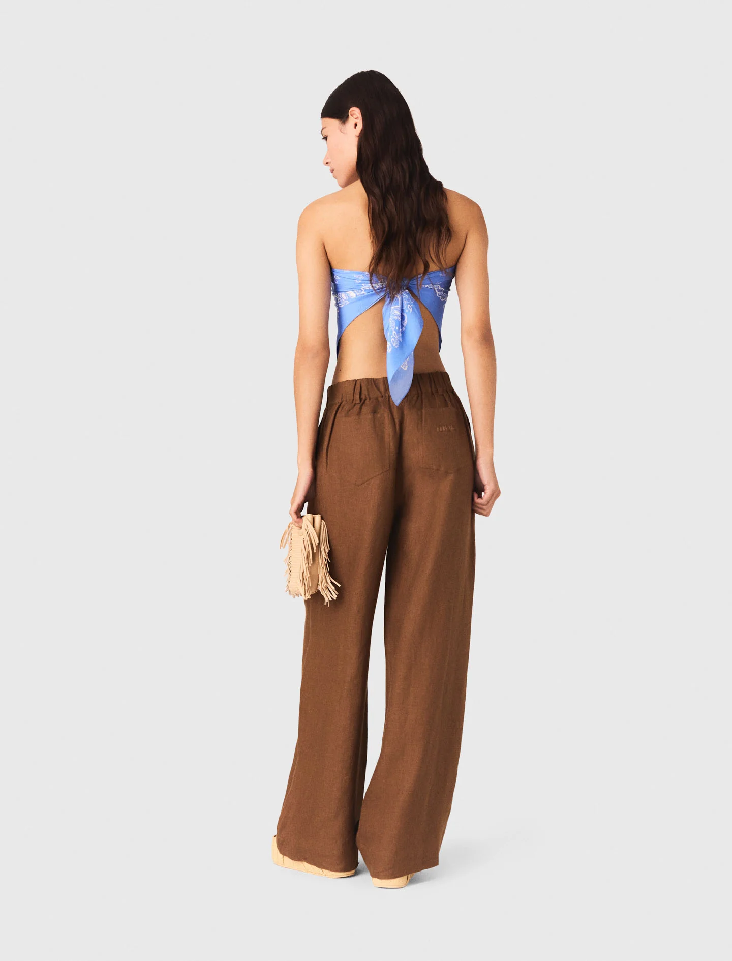 Linen-Blend Trousers Brown - Image 3