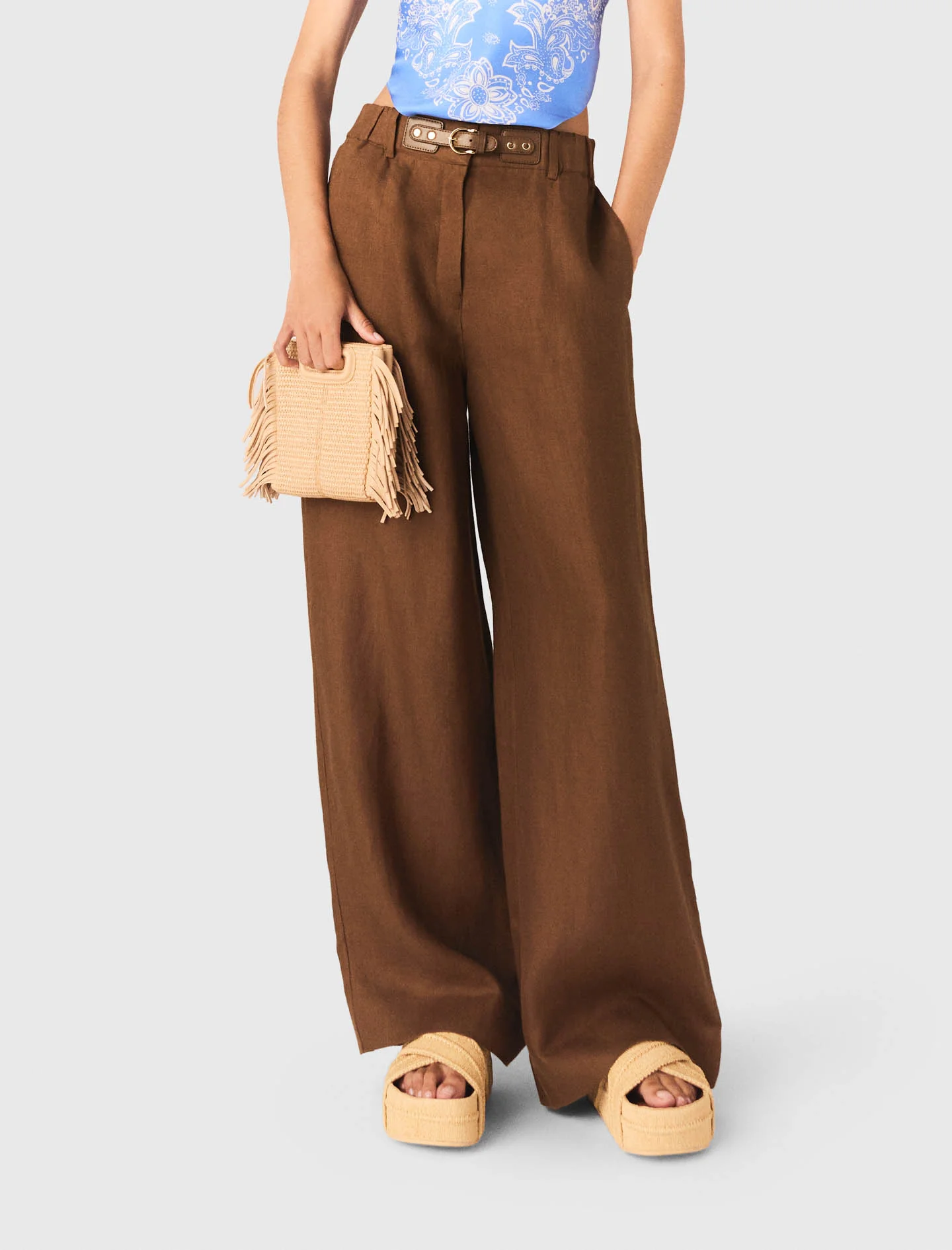 Linen-Blend Trousers Brown - Image 6