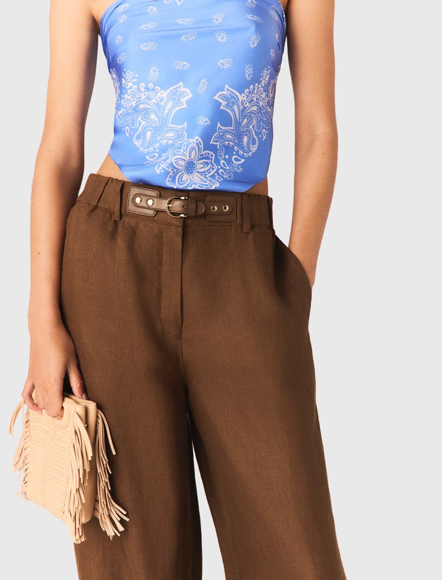Linen-Blend Trousers Brown - Image 7