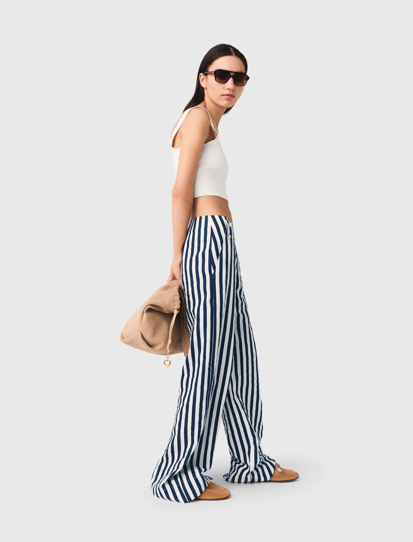 Linen Blend Sailor Trousers White/Blue - Image 2