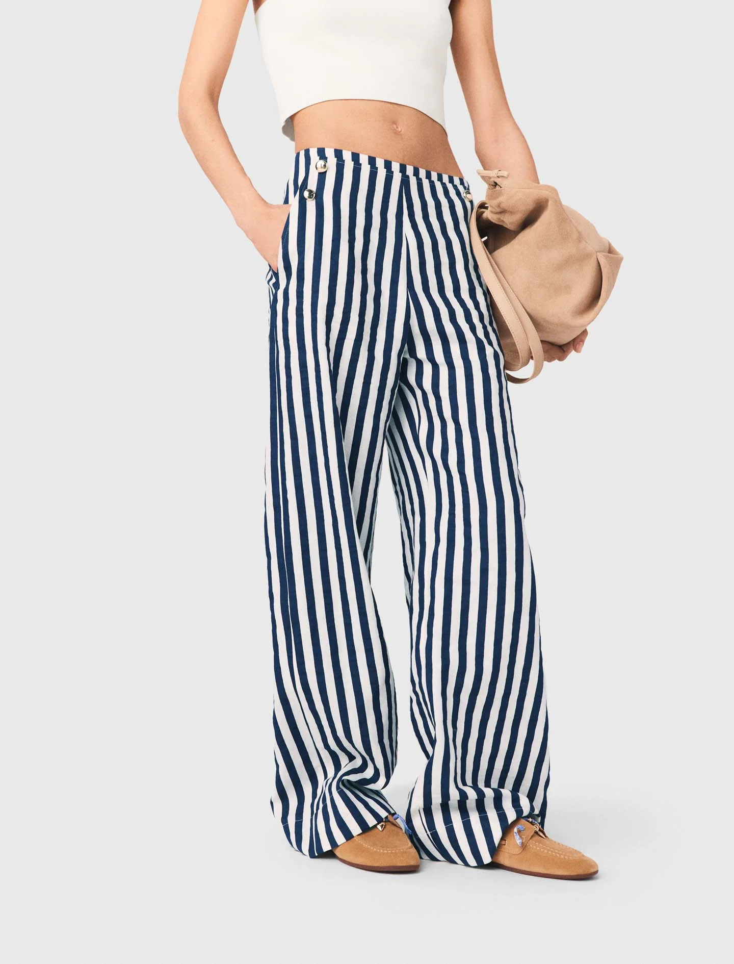 Linen Blend Sailor Trousers White/Blue - Image 5