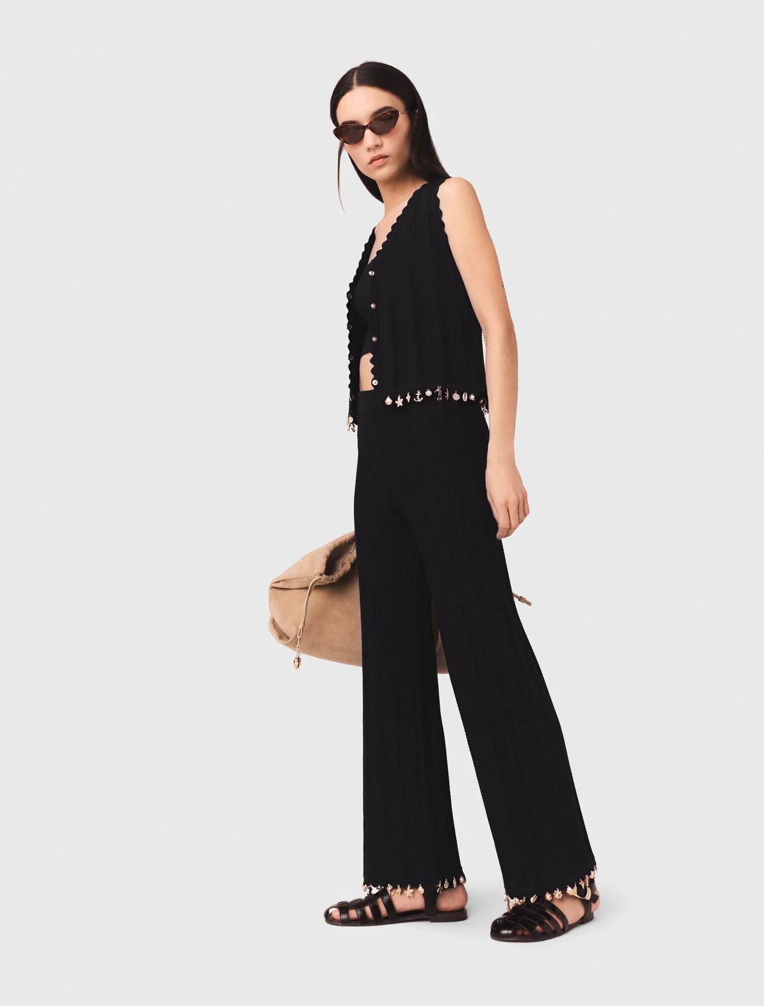 Jewelled Knit Trousers Black - Image 2