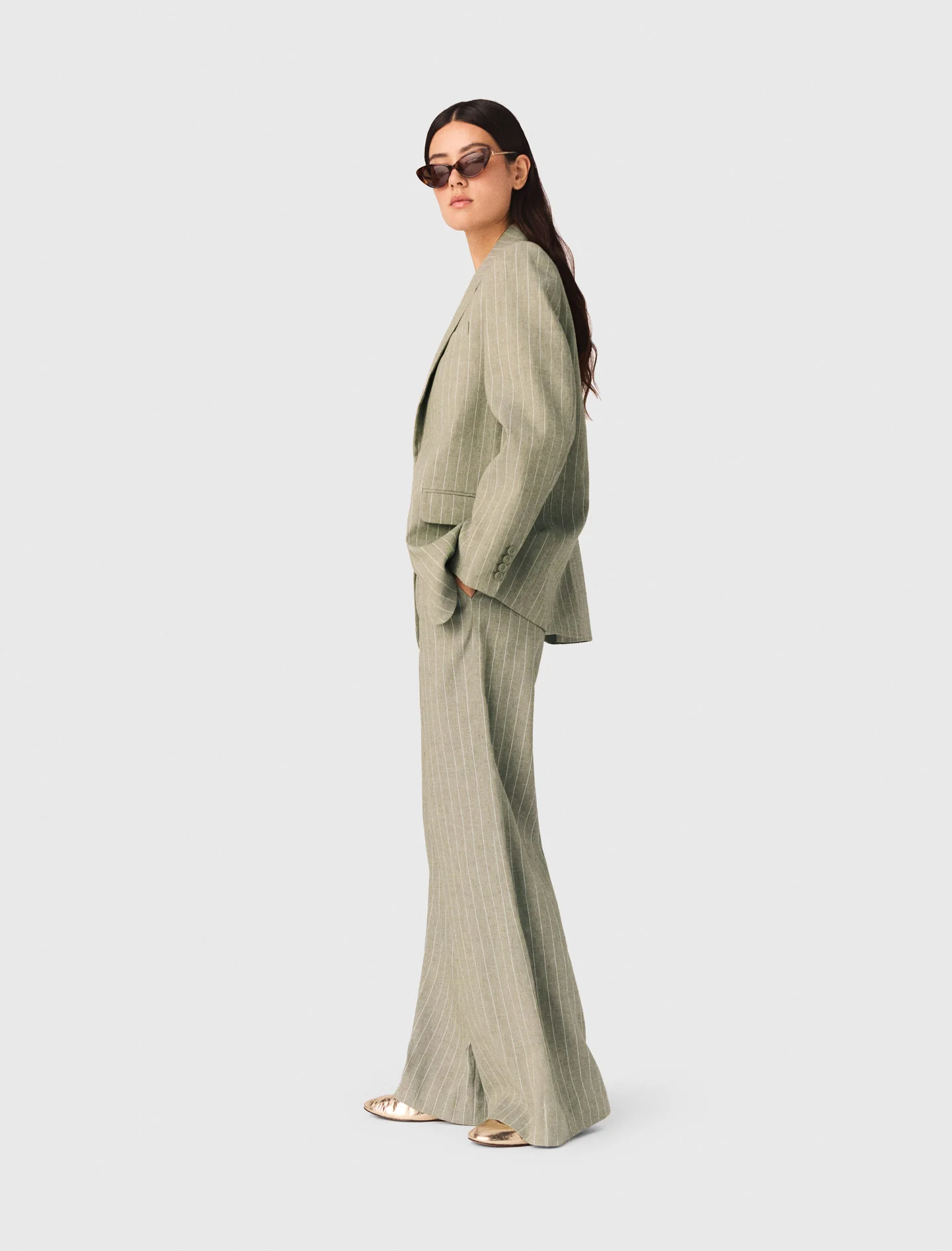 Linen-Blend Suit Trousers Khaki - Image 3