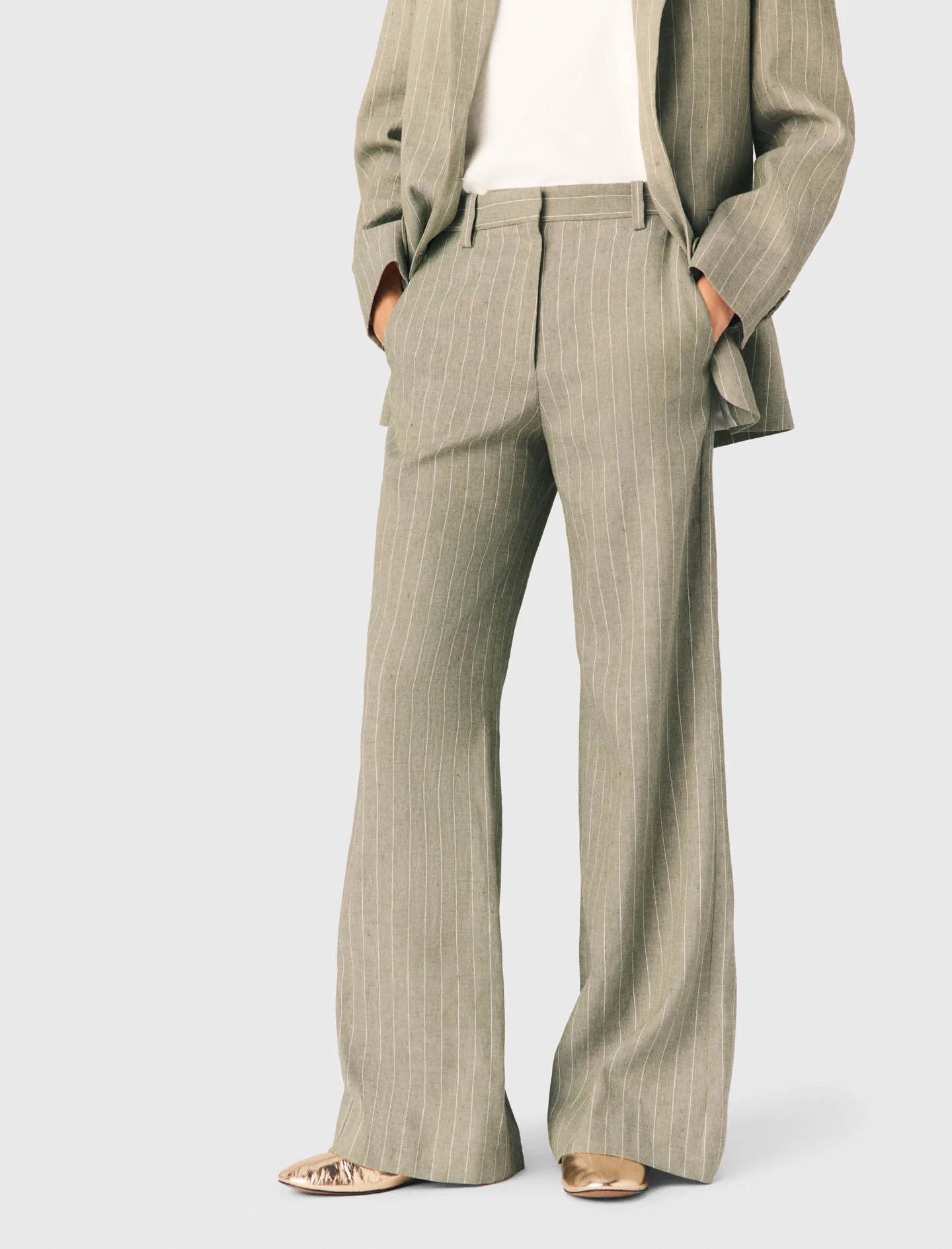 Linen-Blend Suit Trousers Khaki - Image 5