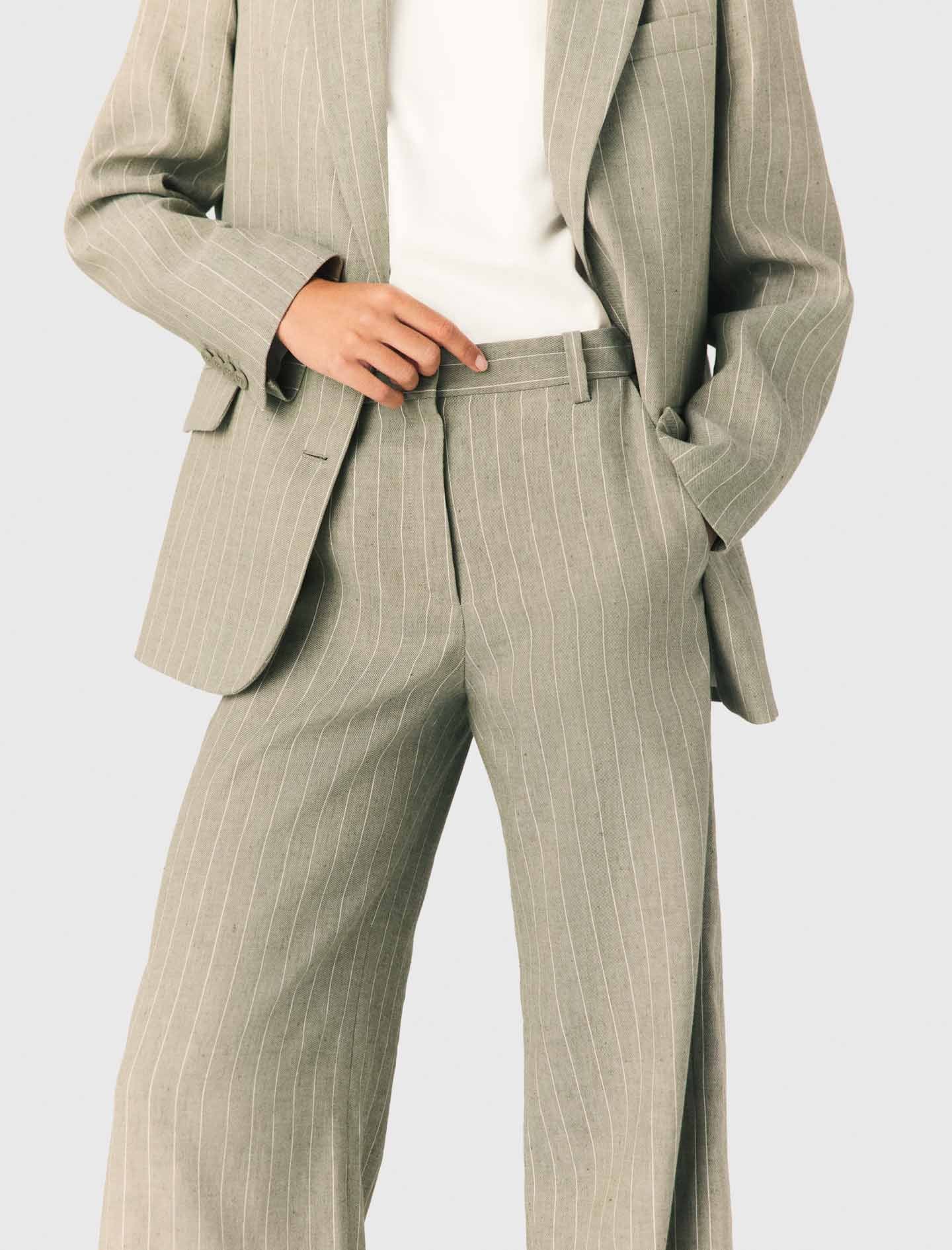 Linen-Blend Suit Trousers Khaki - Image 6