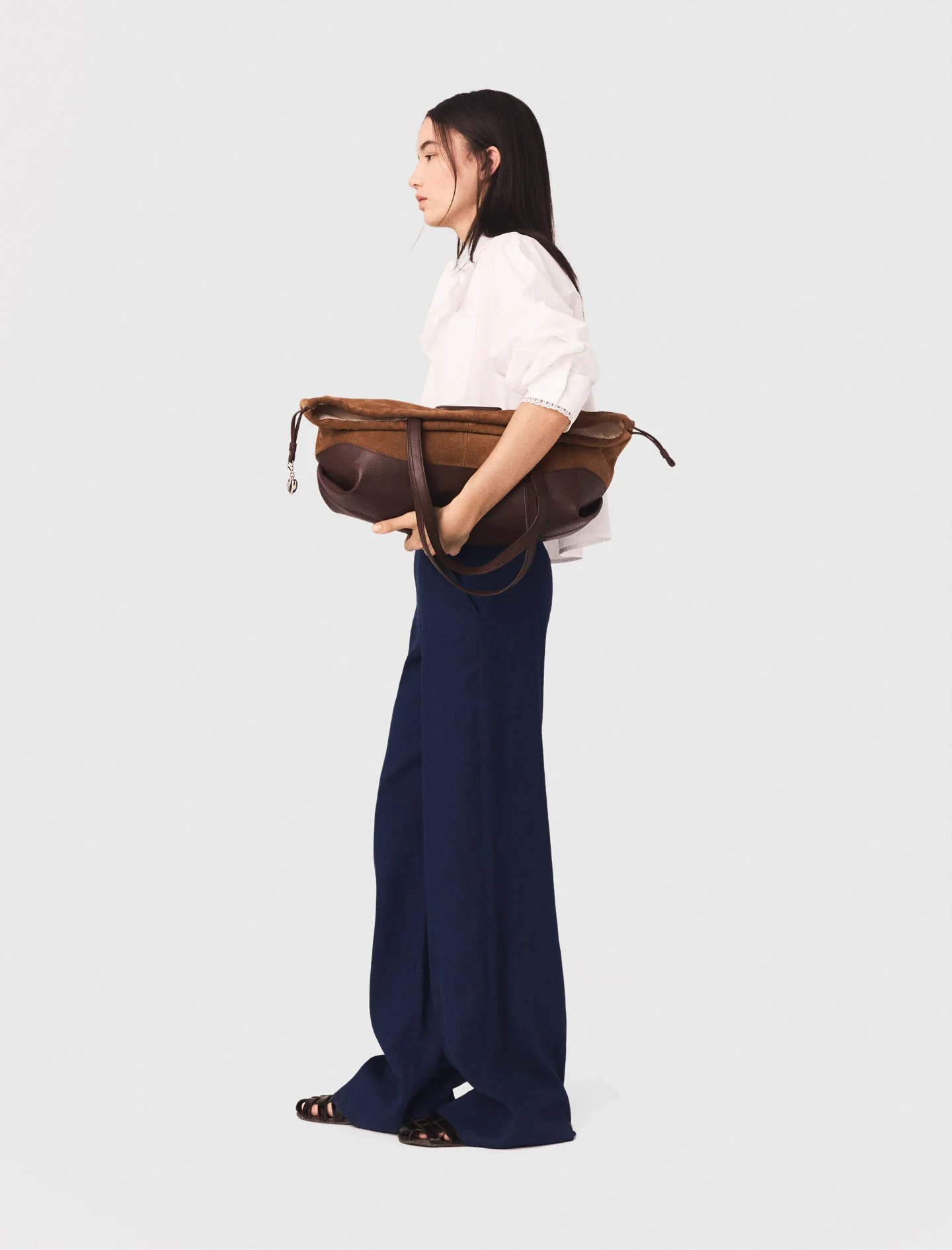 Linen Blend Bridge Trousers Navy - Image 2