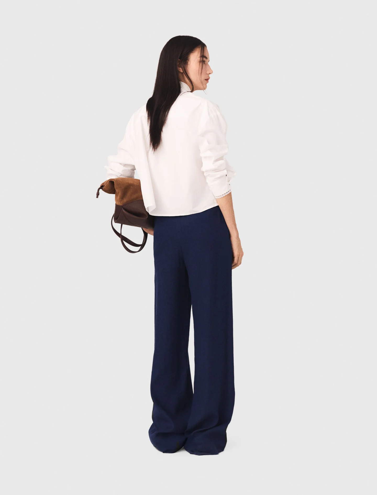 Linen Blend Bridge Trousers Navy - Image 3