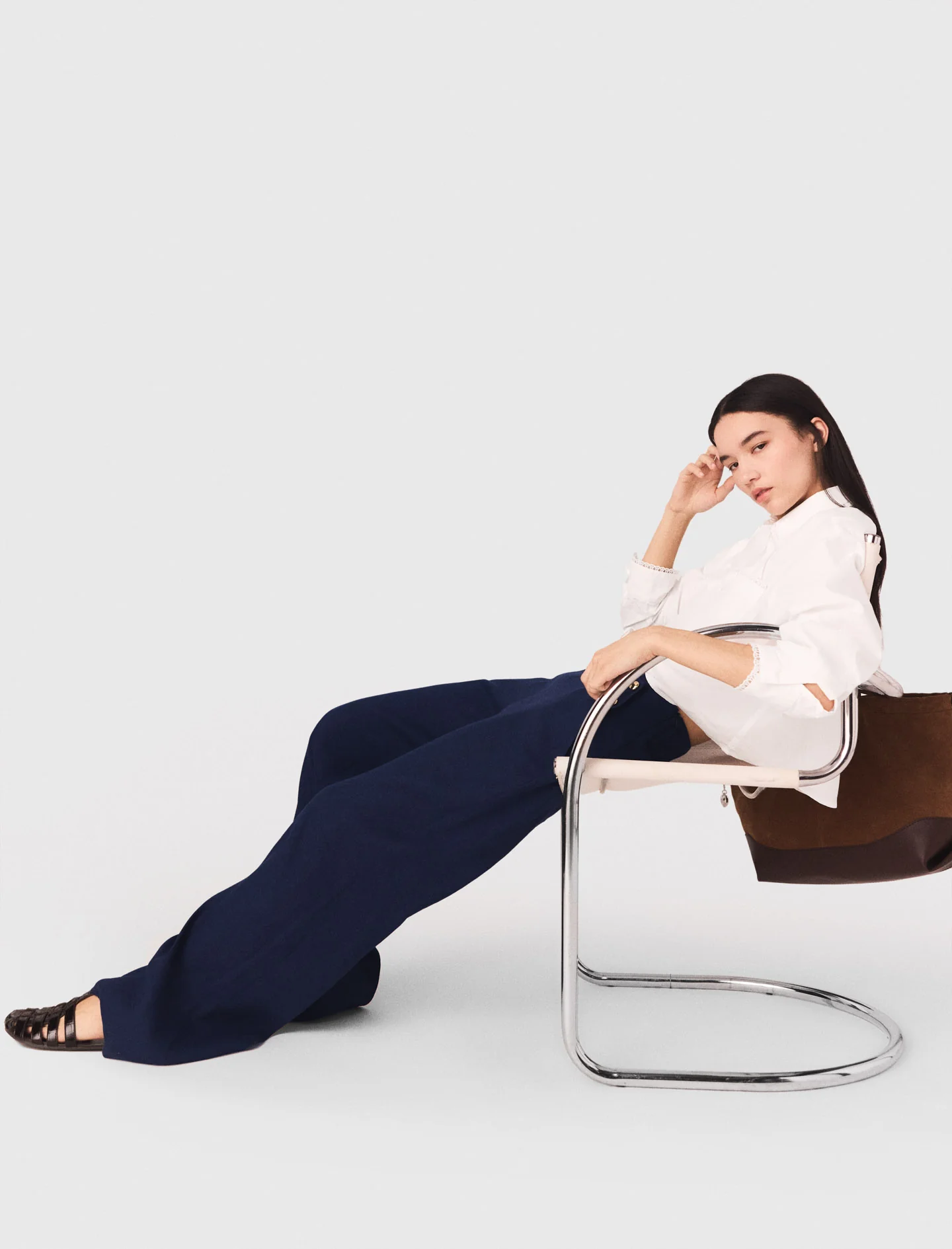 Linen Blend Bridge Trousers Navy - Image 5