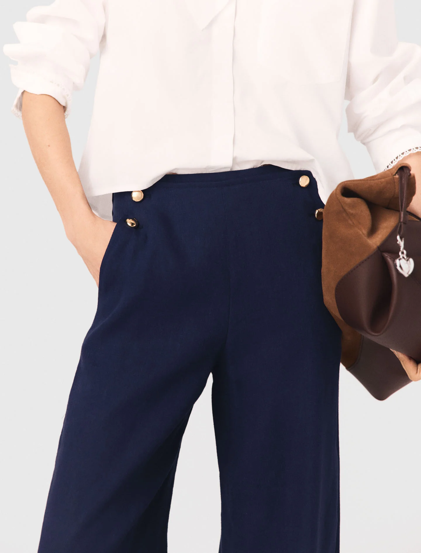 Linen Blend Bridge Trousers Navy - Image 6