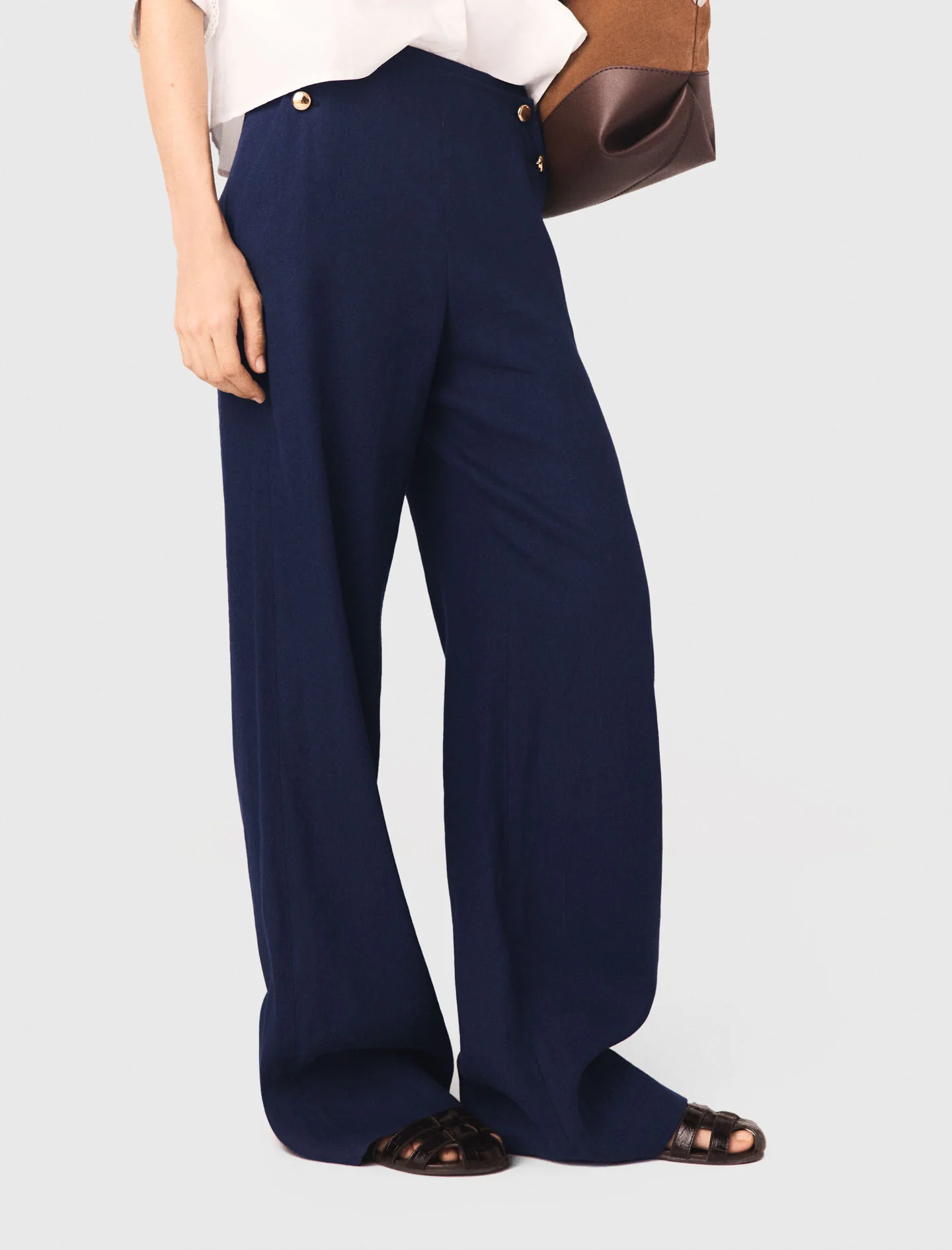 Linen Blend Bridge Trousers Navy - Image 7