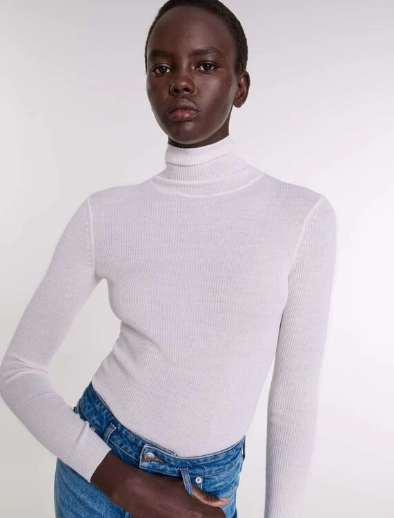 Wool and silk jumper Ecru - Image 4