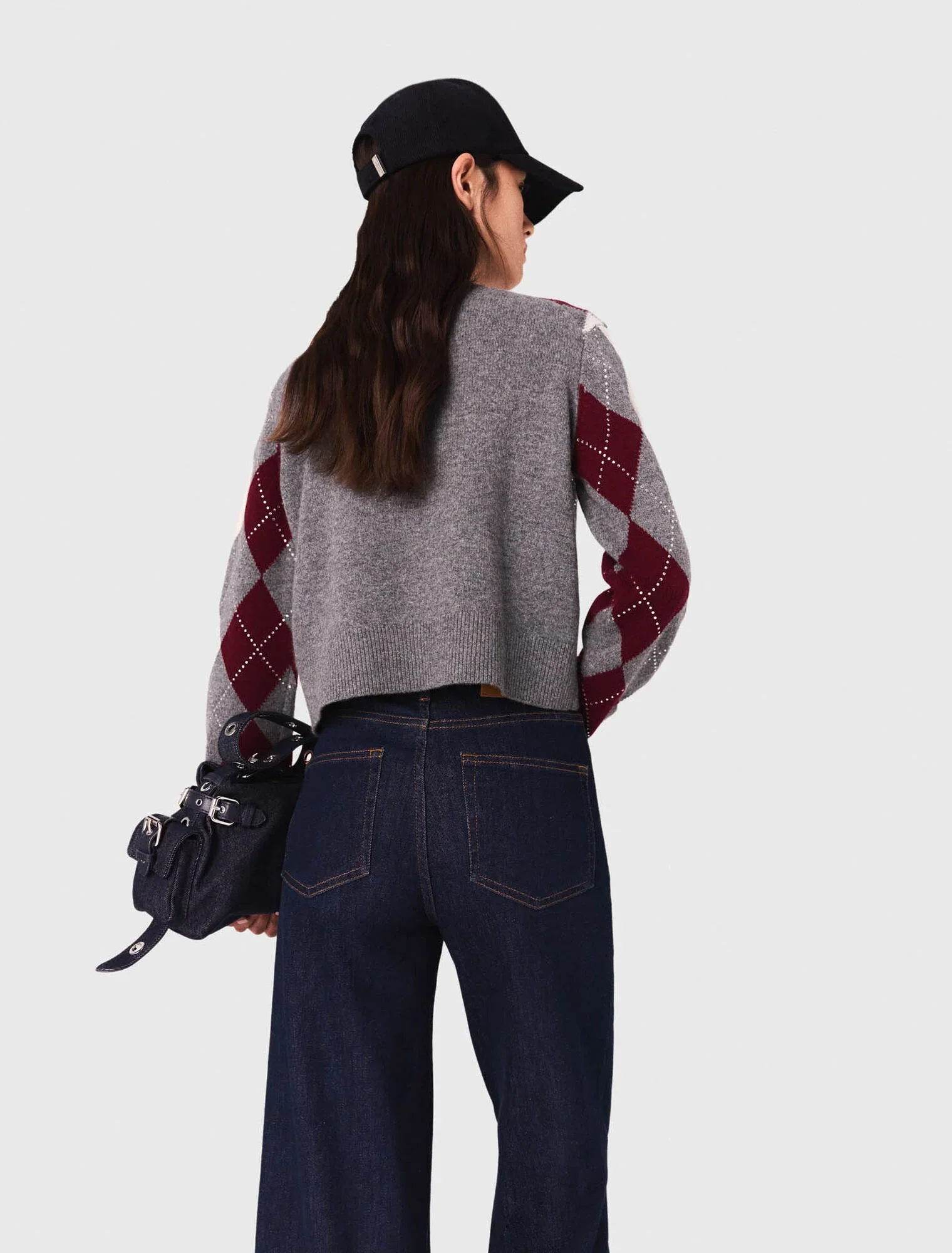 Argyle crop jumper Gray / Burgundy / Ecru - Image 3