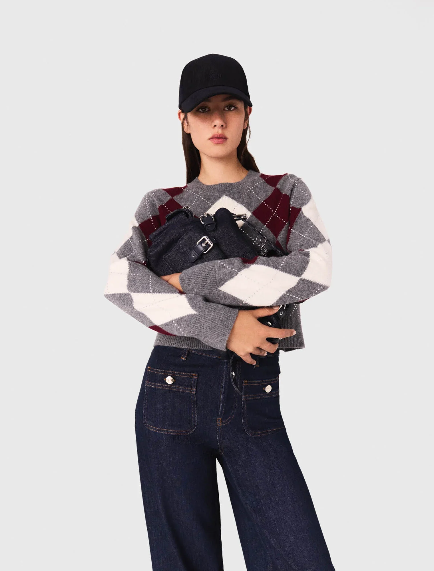 Argyle crop jumper Gray / Burgundy / Ecru - Image 4