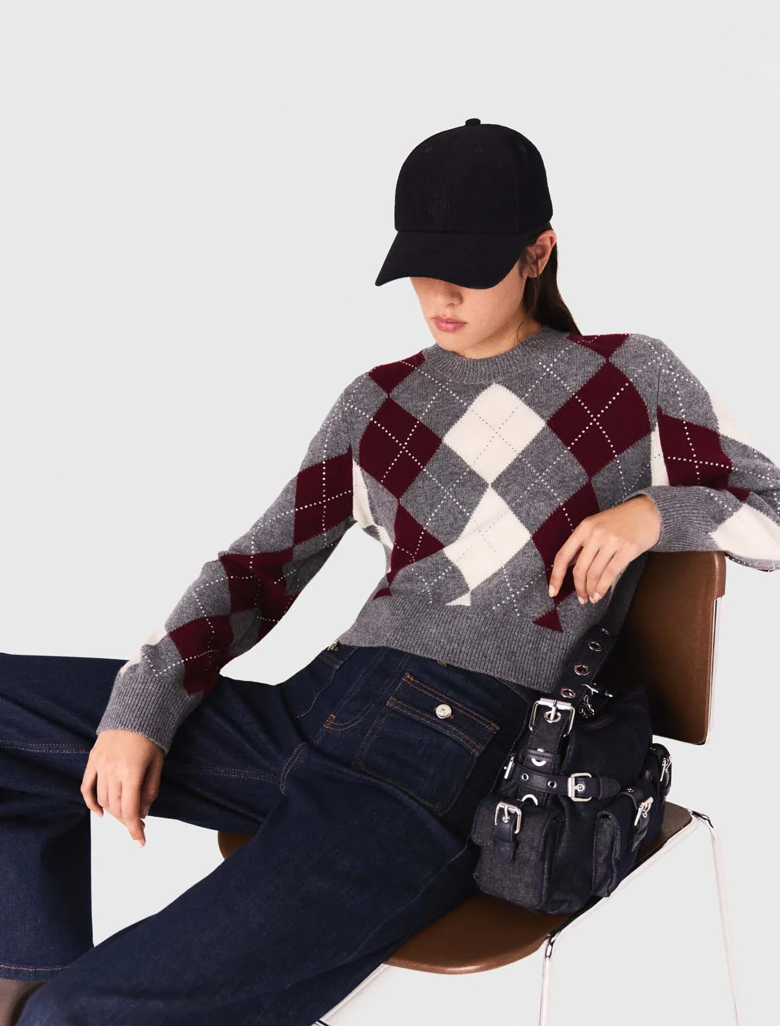 Argyle crop jumper Gray / Burgundy / Ecru - Image 5