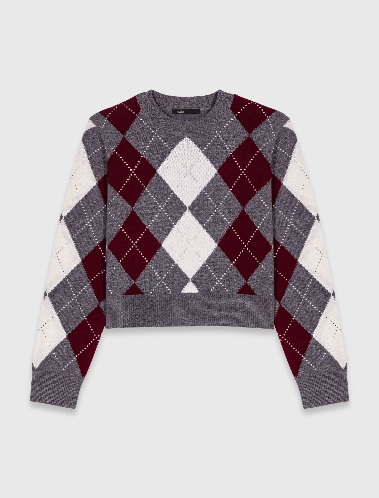 Argyle crop jumper Gray / Burgundy / Ecru - Image 6