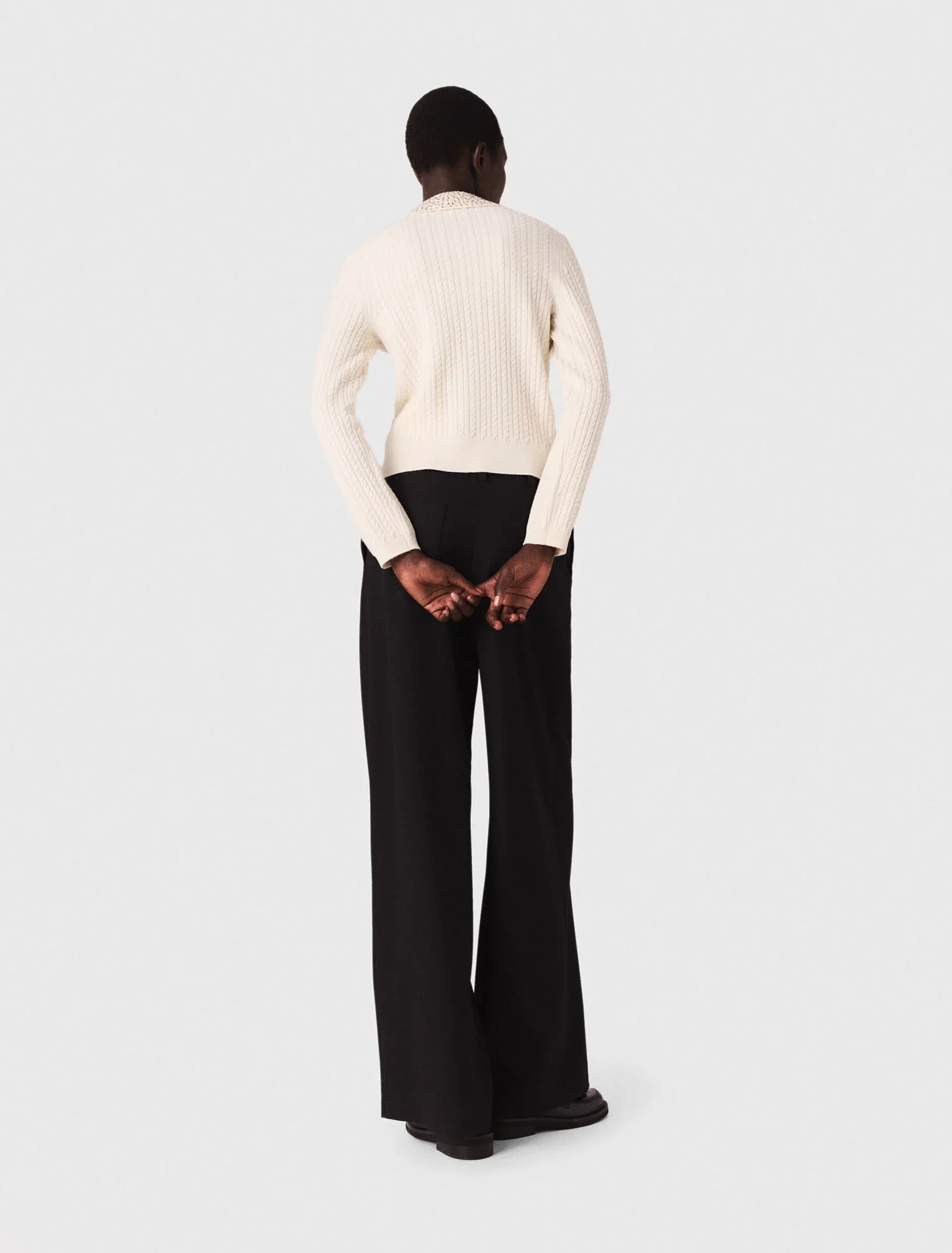 Knit polo shirt with rhinestone collar Ecru - Image 3