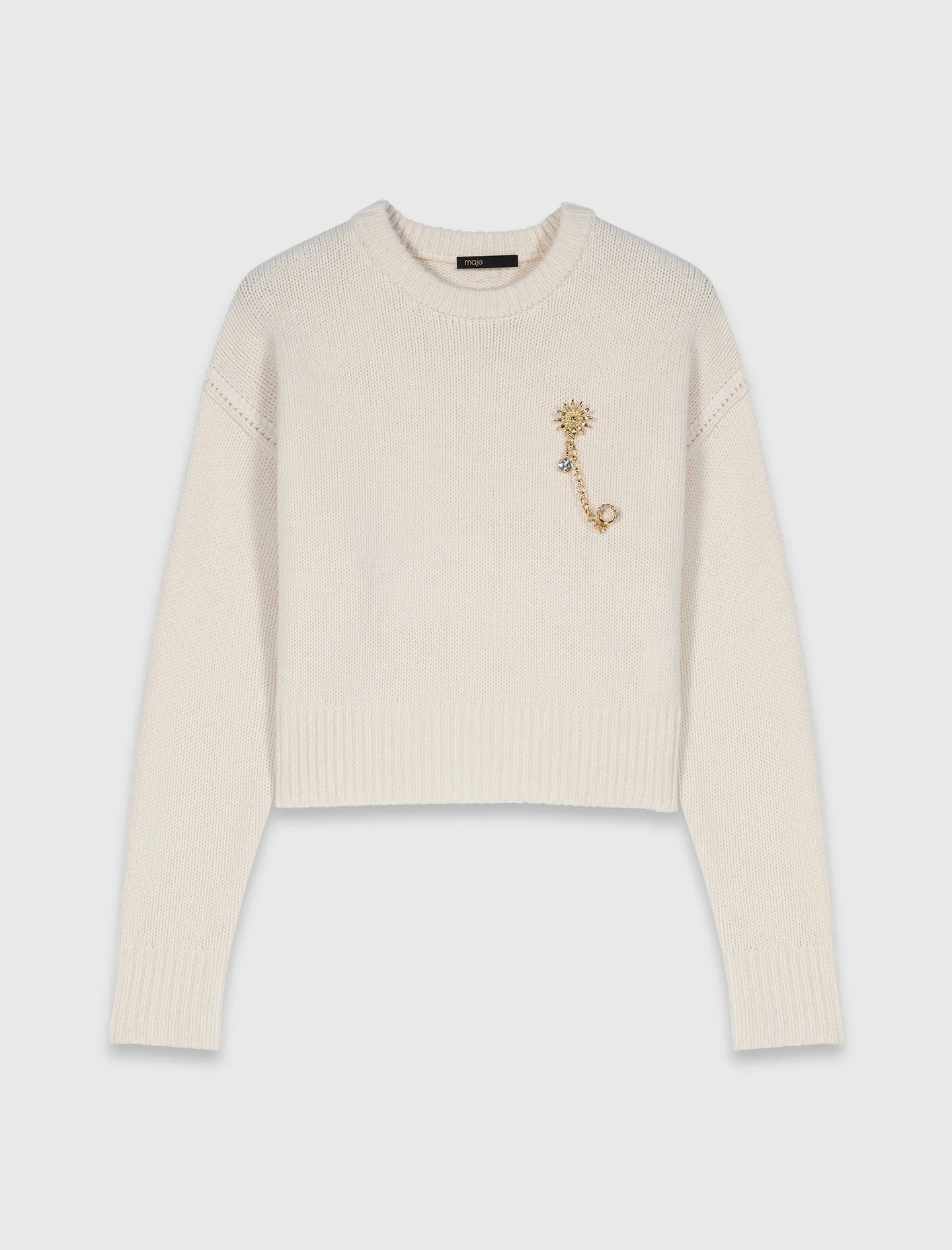 Jumper With Floral Brooch Ecru - Image 9