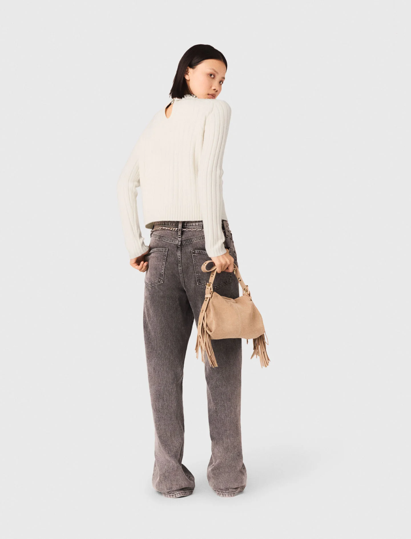 Pearl-Collar Ribbed Jumper Ecru - Image 3