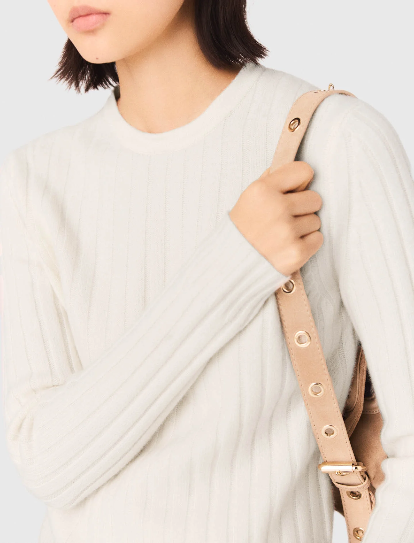 Pearl-Collar Ribbed Jumper Ecru - Image 7