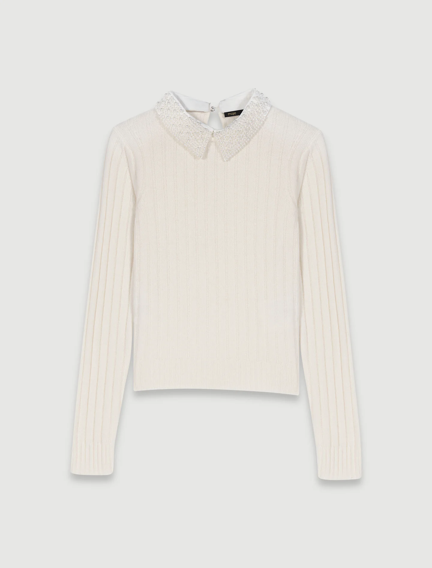 Pearl-Collar Ribbed Jumper Ecru - Image 8