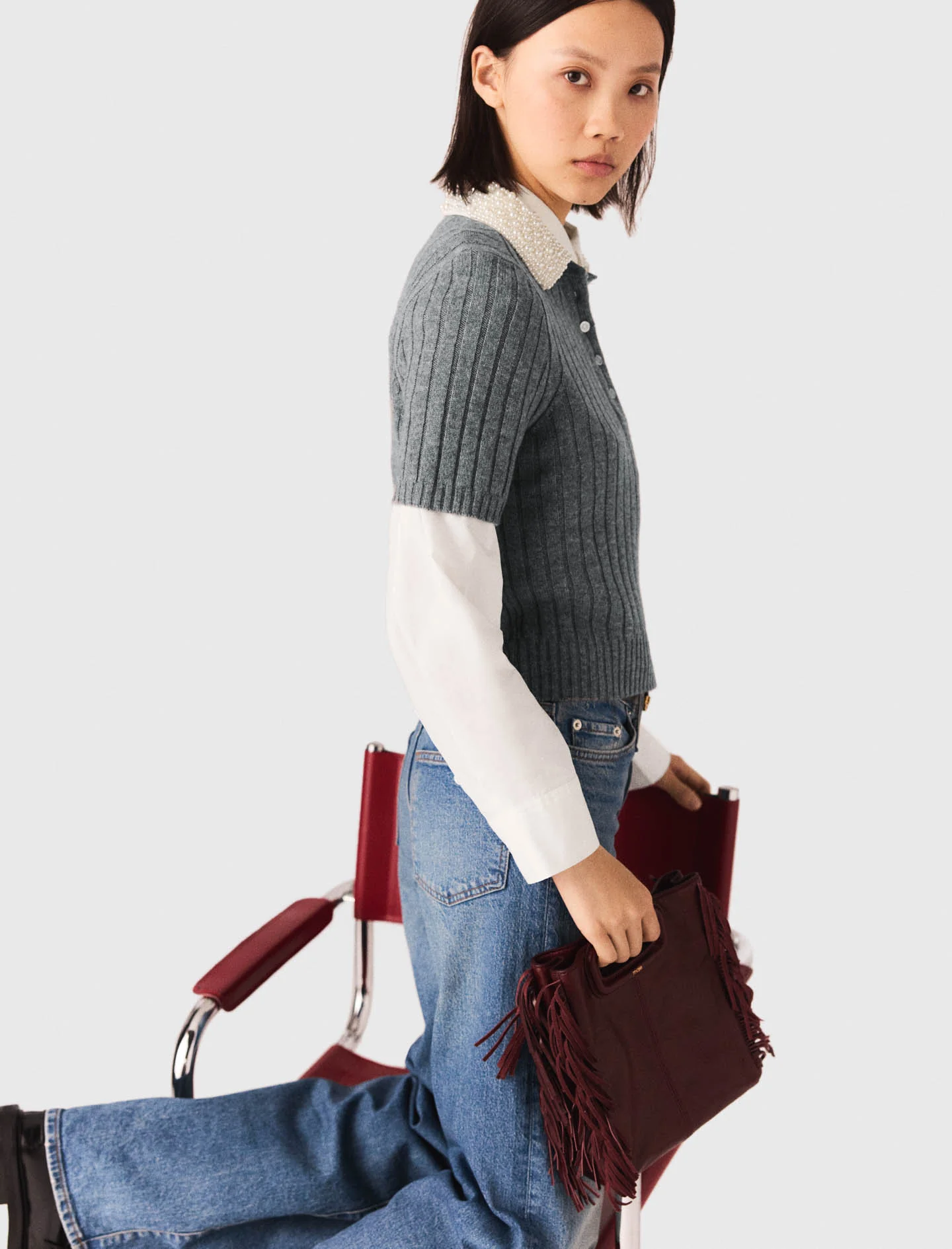 Removable Beaded Collar Jumper Grey - Image 3