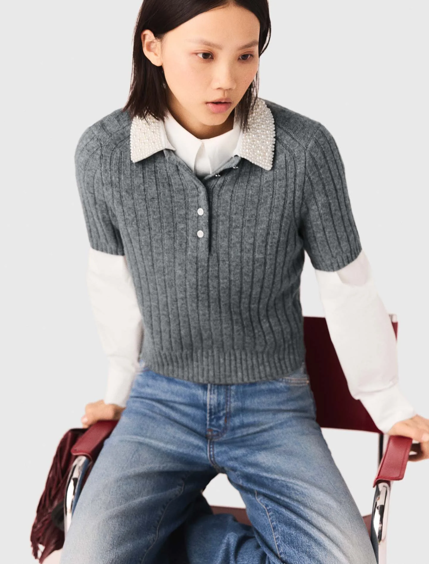 Removable Beaded Collar Jumper Grey - Image 4
