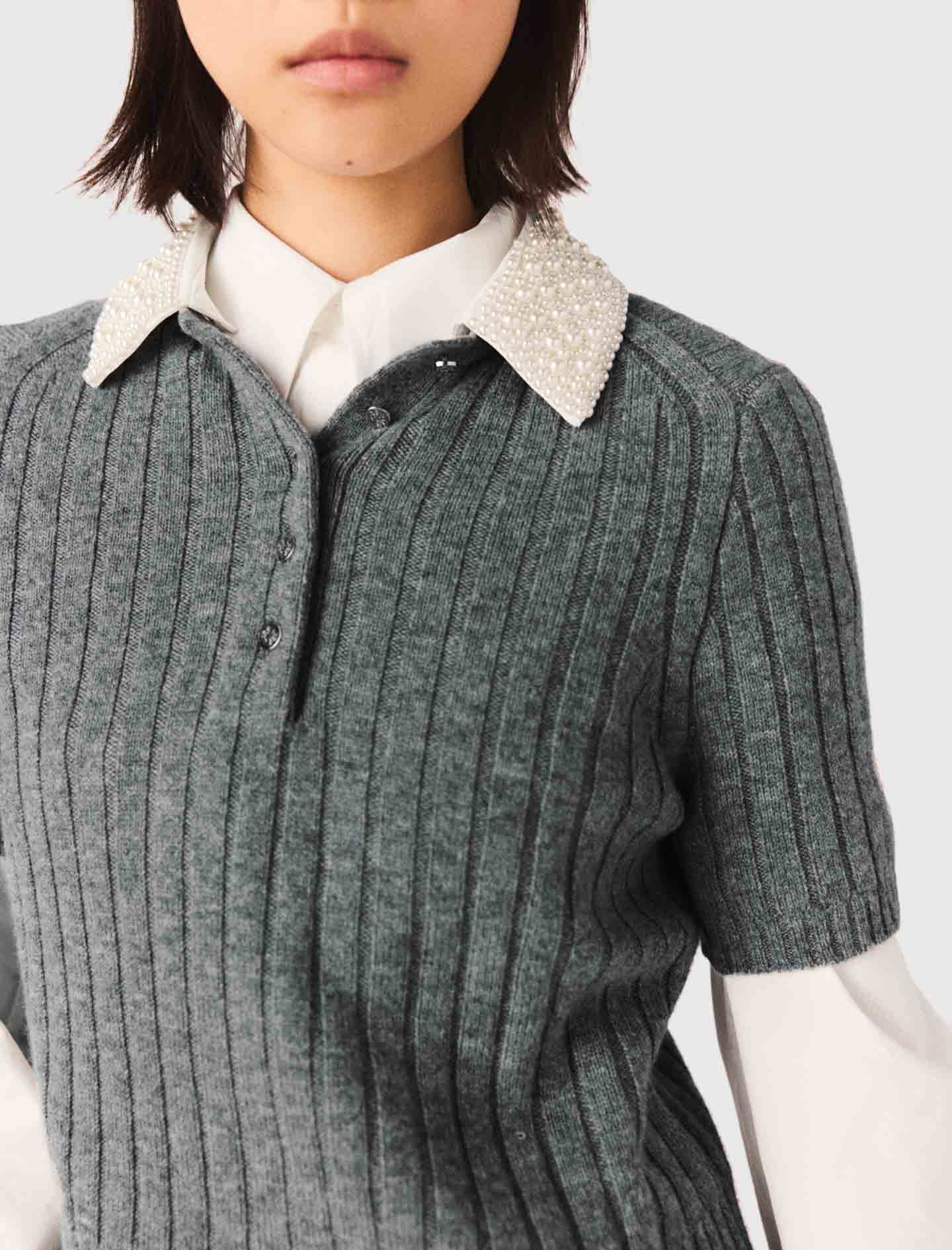 Removable Beaded Collar Jumper Grey - Image 5