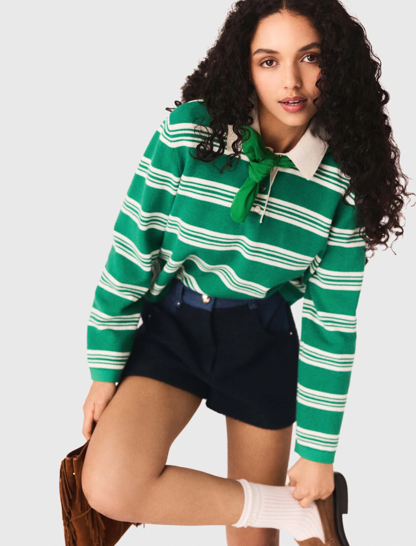Cropped striped polo jumper - Image 6