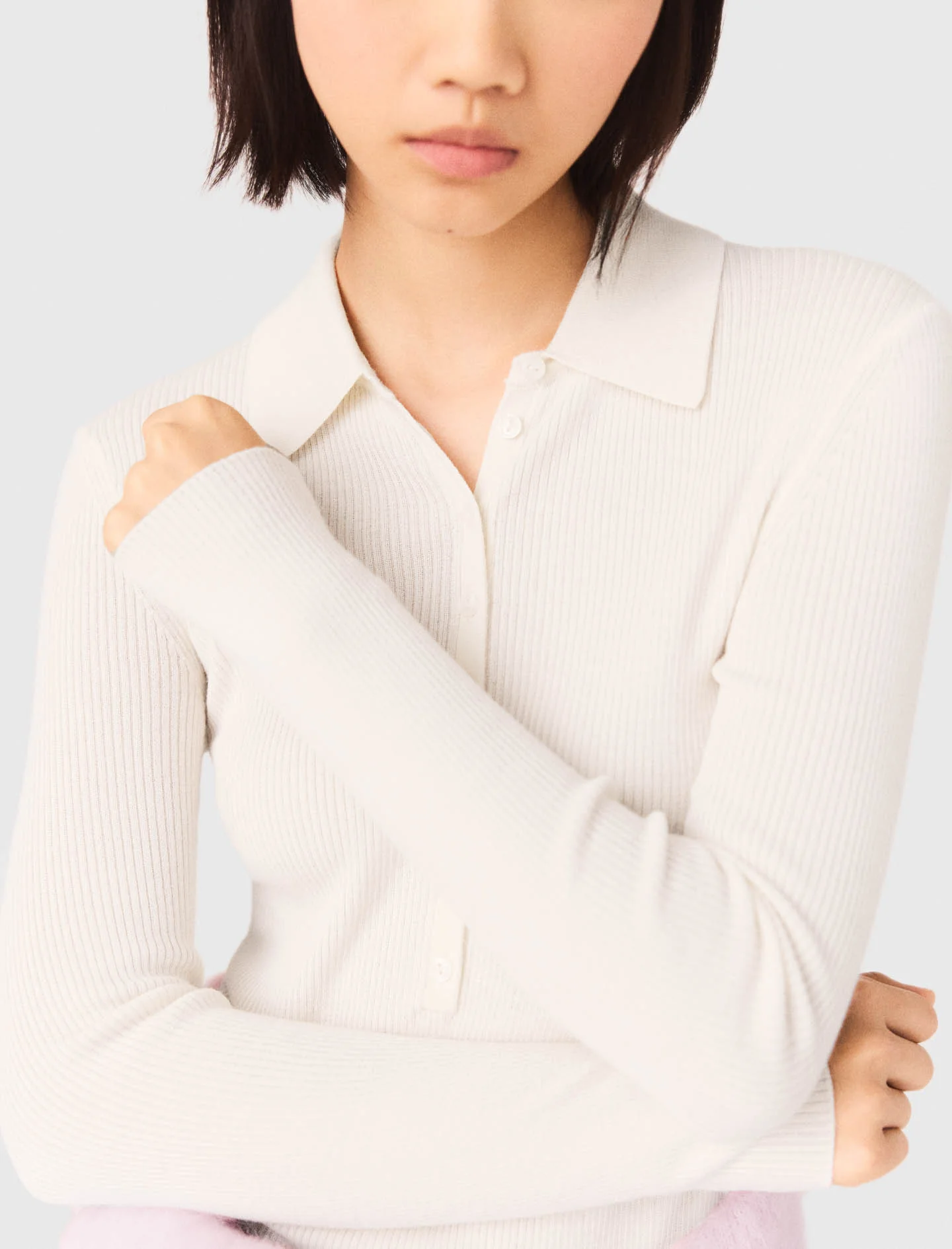 Ribbed Polo Jumper Ecru - Image 3