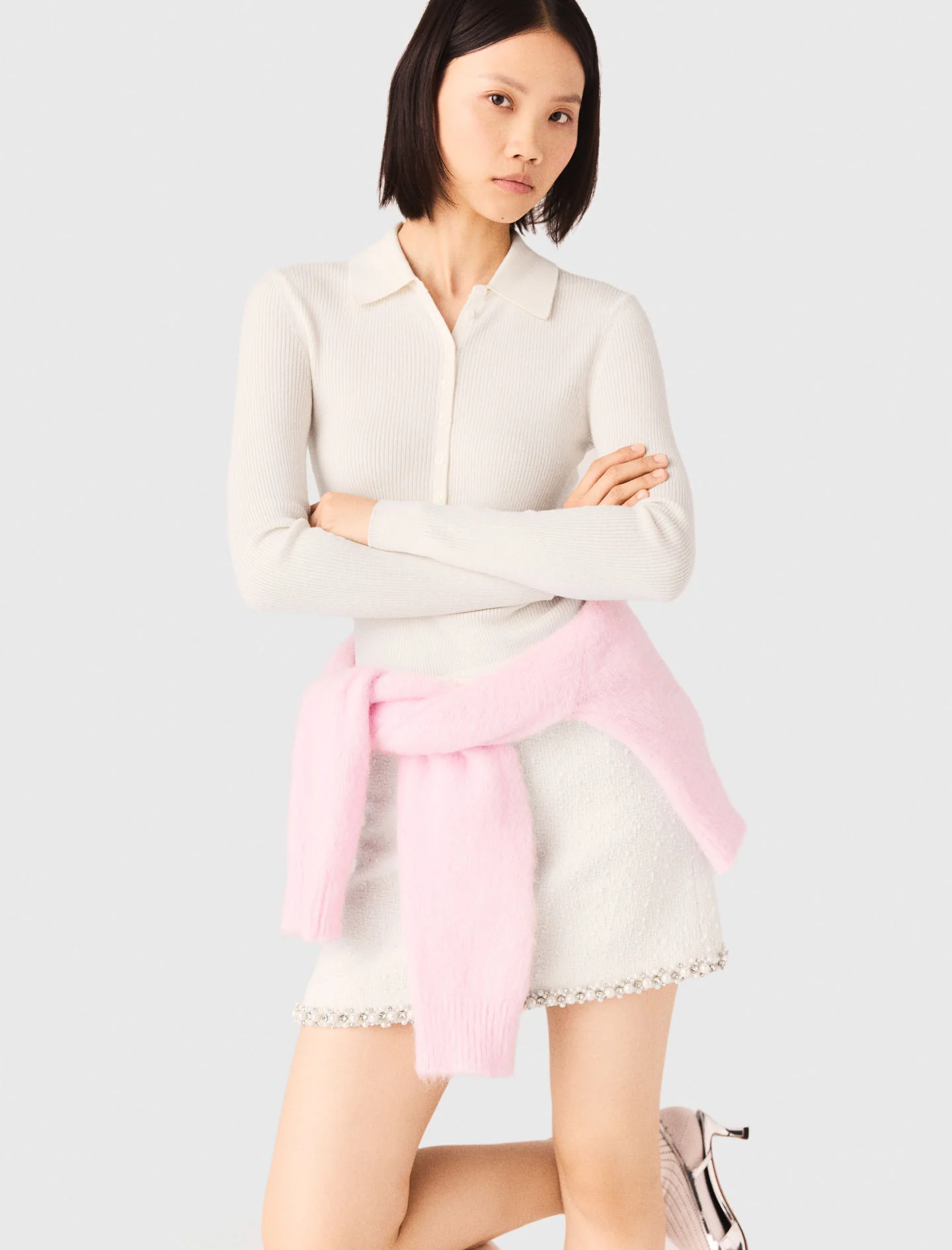 Ribbed Polo Jumper Ecru - Image 4