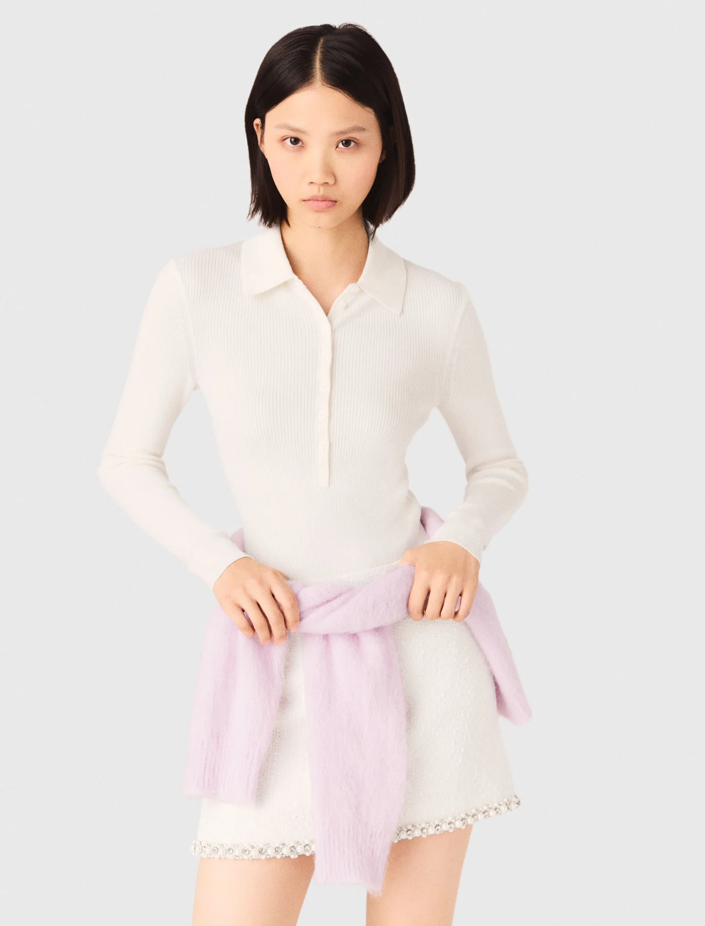 Ribbed Polo Jumper Ecru - Image 5