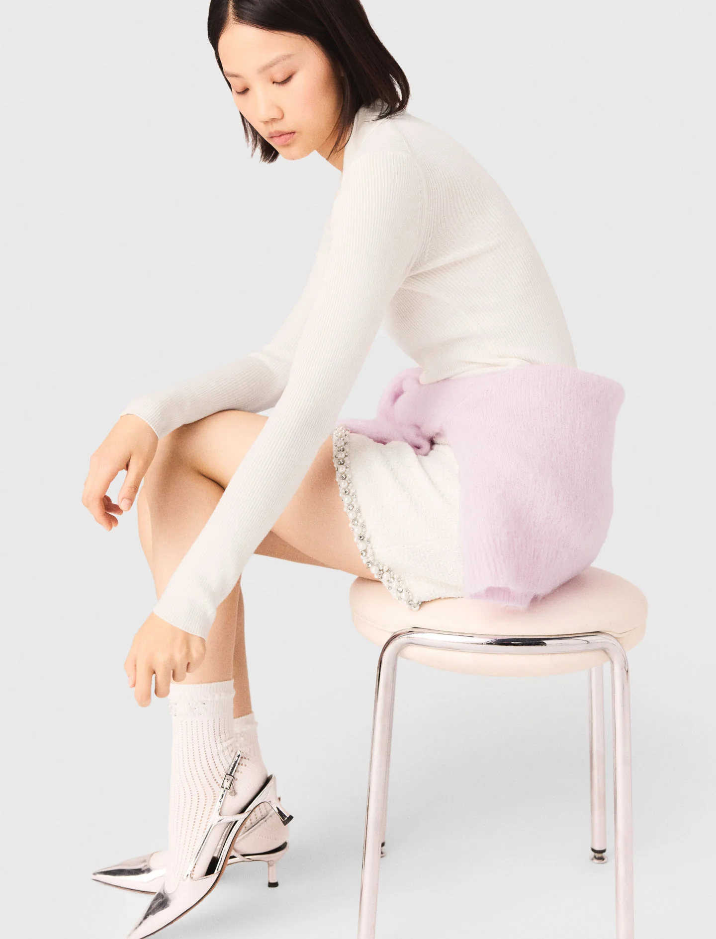 Ribbed Polo Jumper Ecru - Image 6