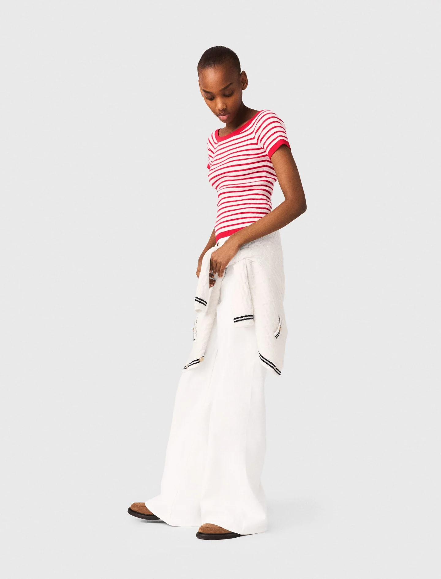 Striped Knit Top With Boat Neck Red - Image 2