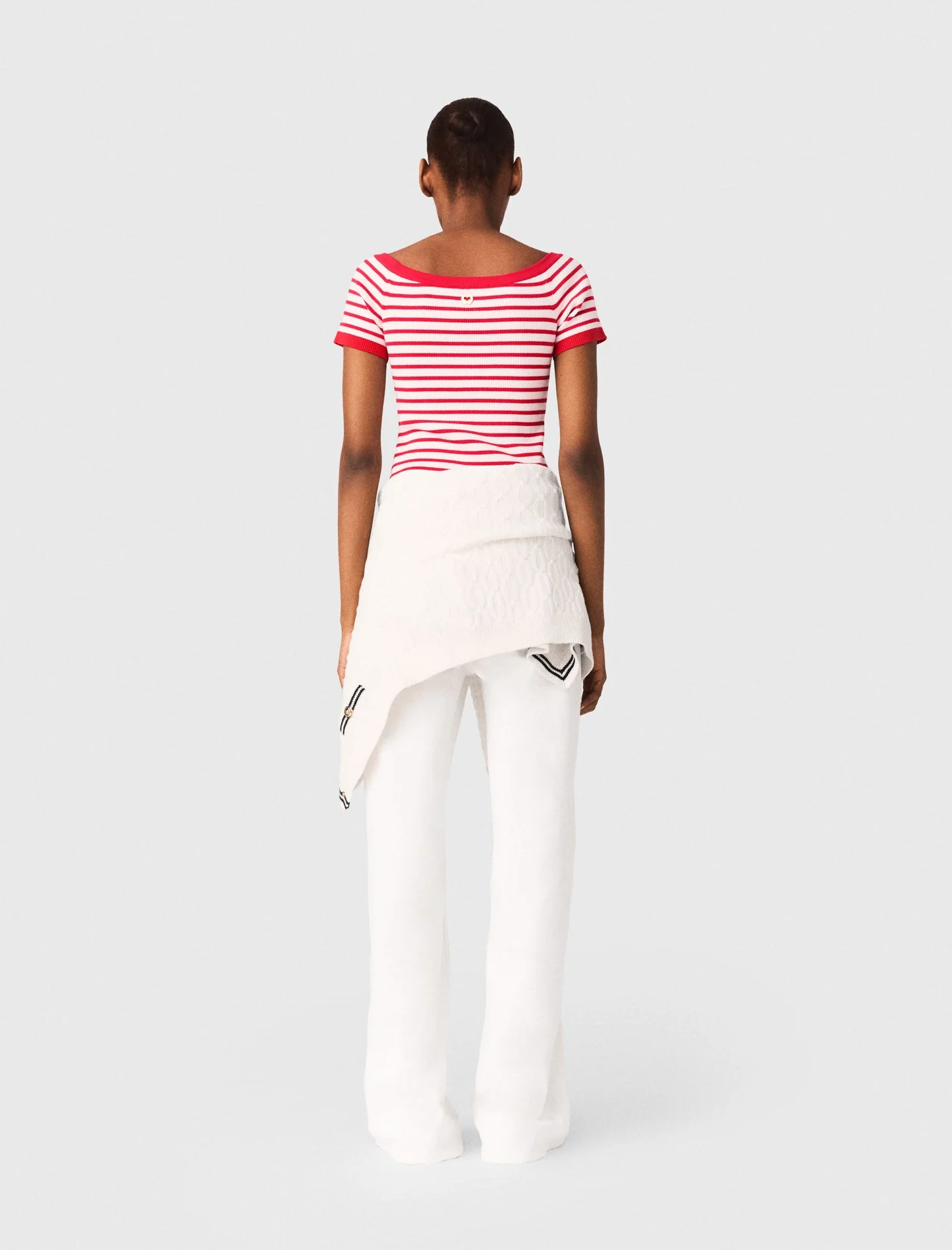 Striped Knit Top With Boat Neck Red - Image 3