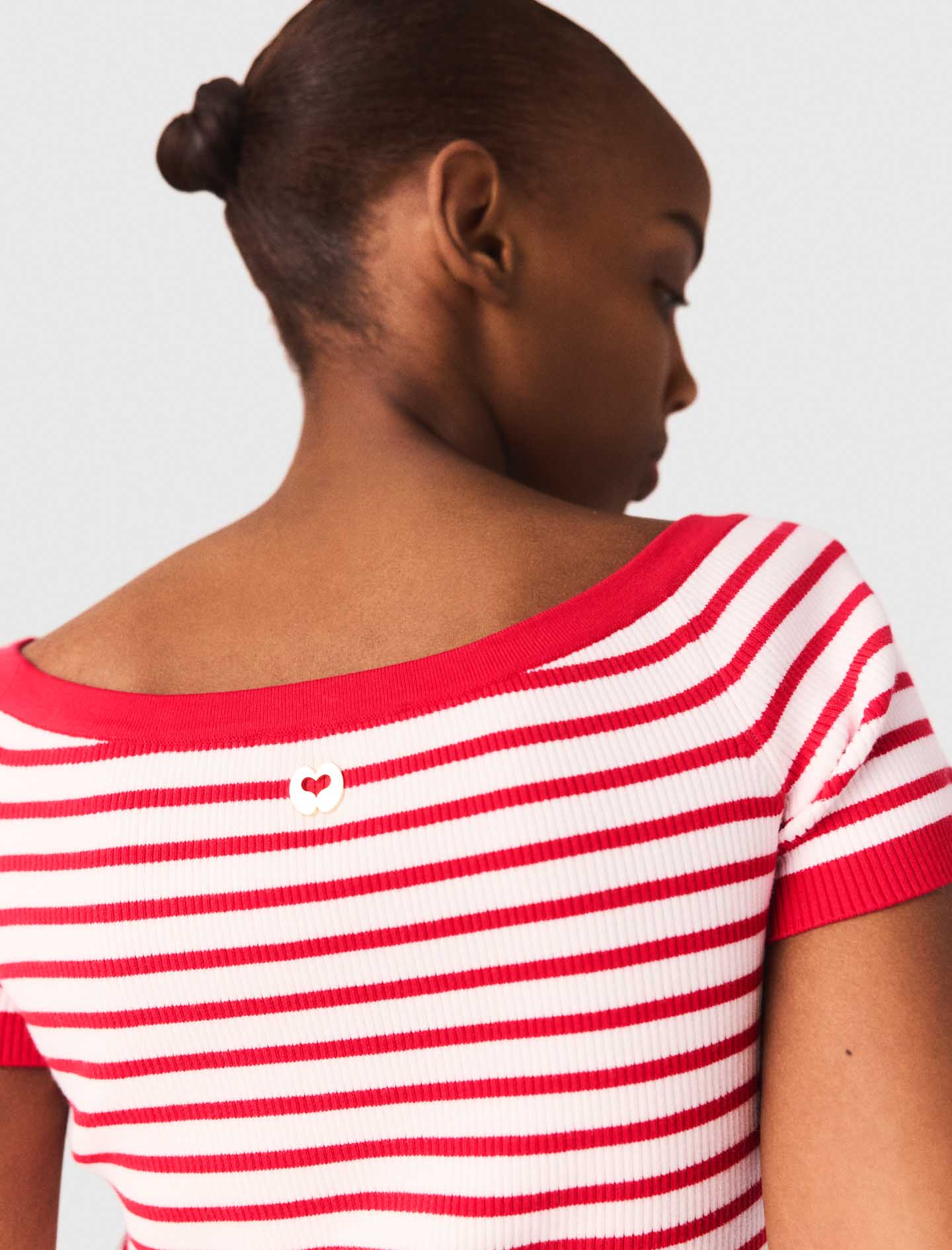 Striped Knit Top With Boat Neck Red - Image 7