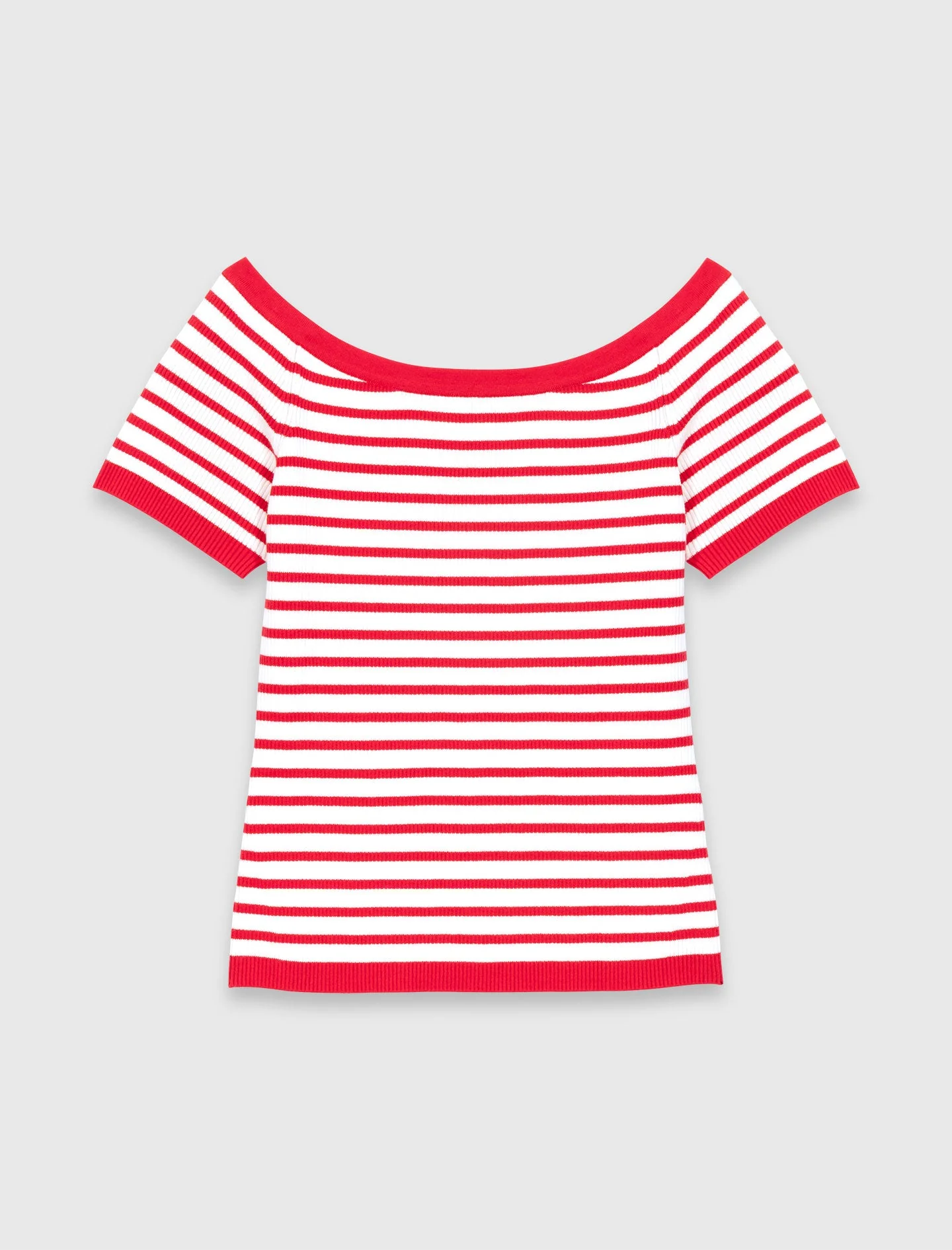 Striped Knit Top With Boat Neck Red - Image 8