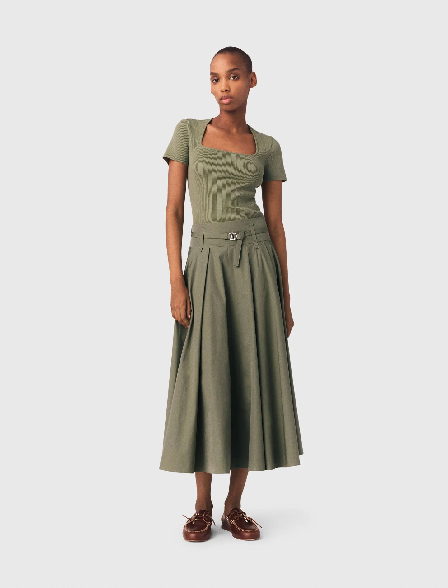 Square-Neck Ribbed Jumper Khaki