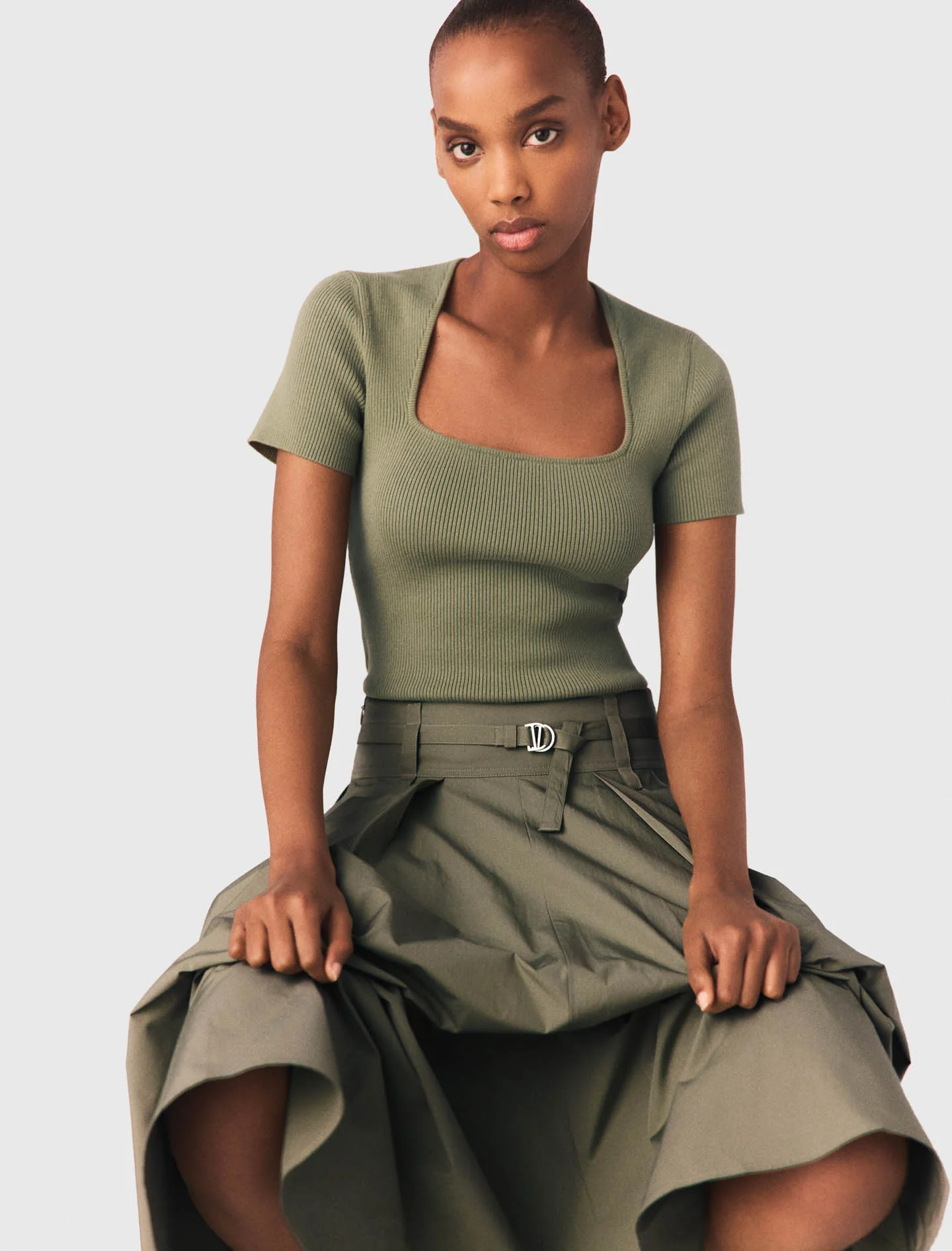 Square-Neck Ribbed Jumper Khaki - Image 4