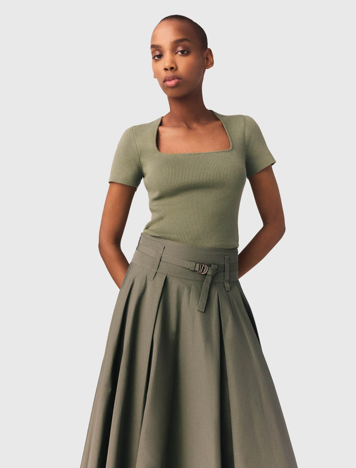 Square-Neck Ribbed Jumper Khaki - Image 5