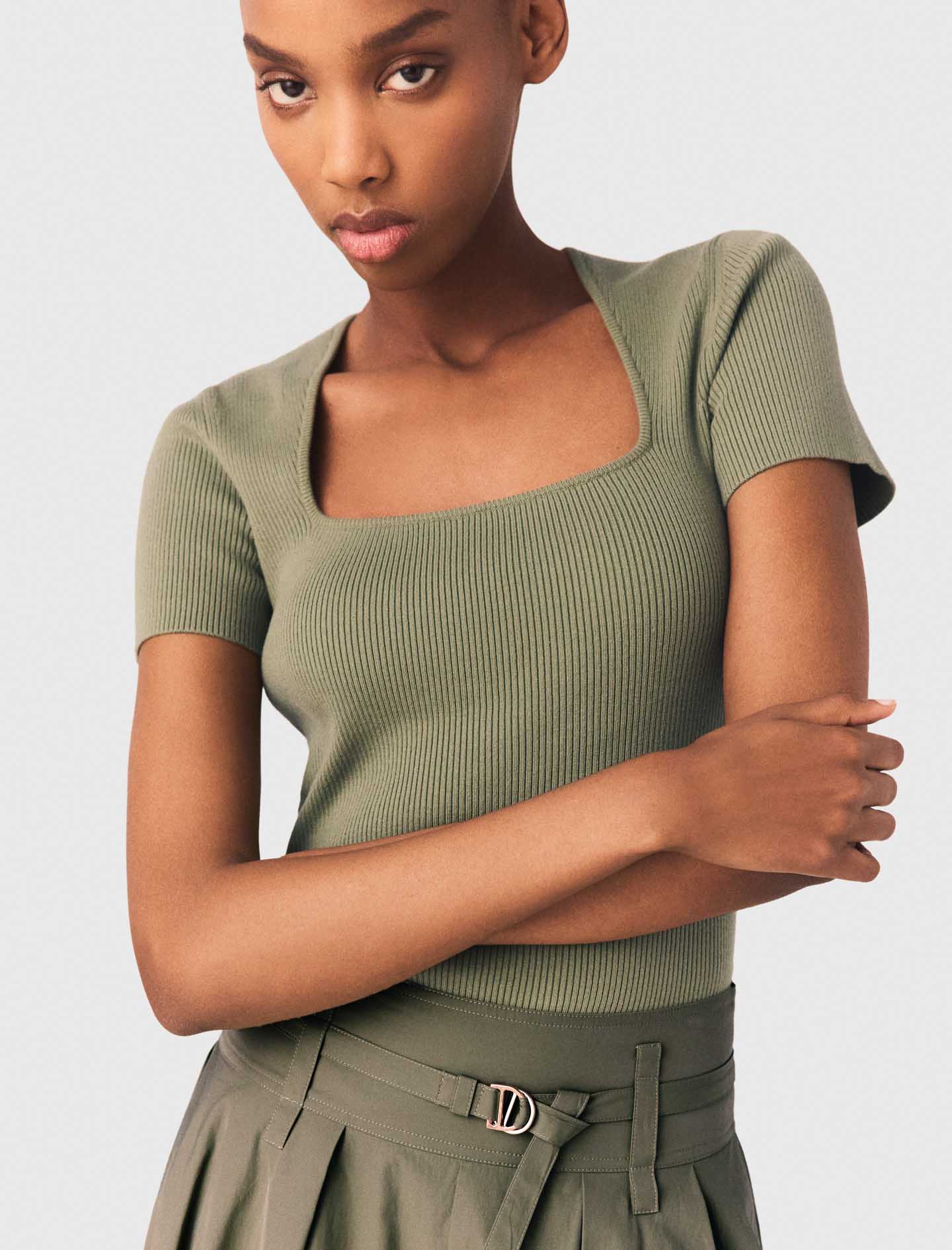Square-Neck Ribbed Jumper Khaki - Image 6