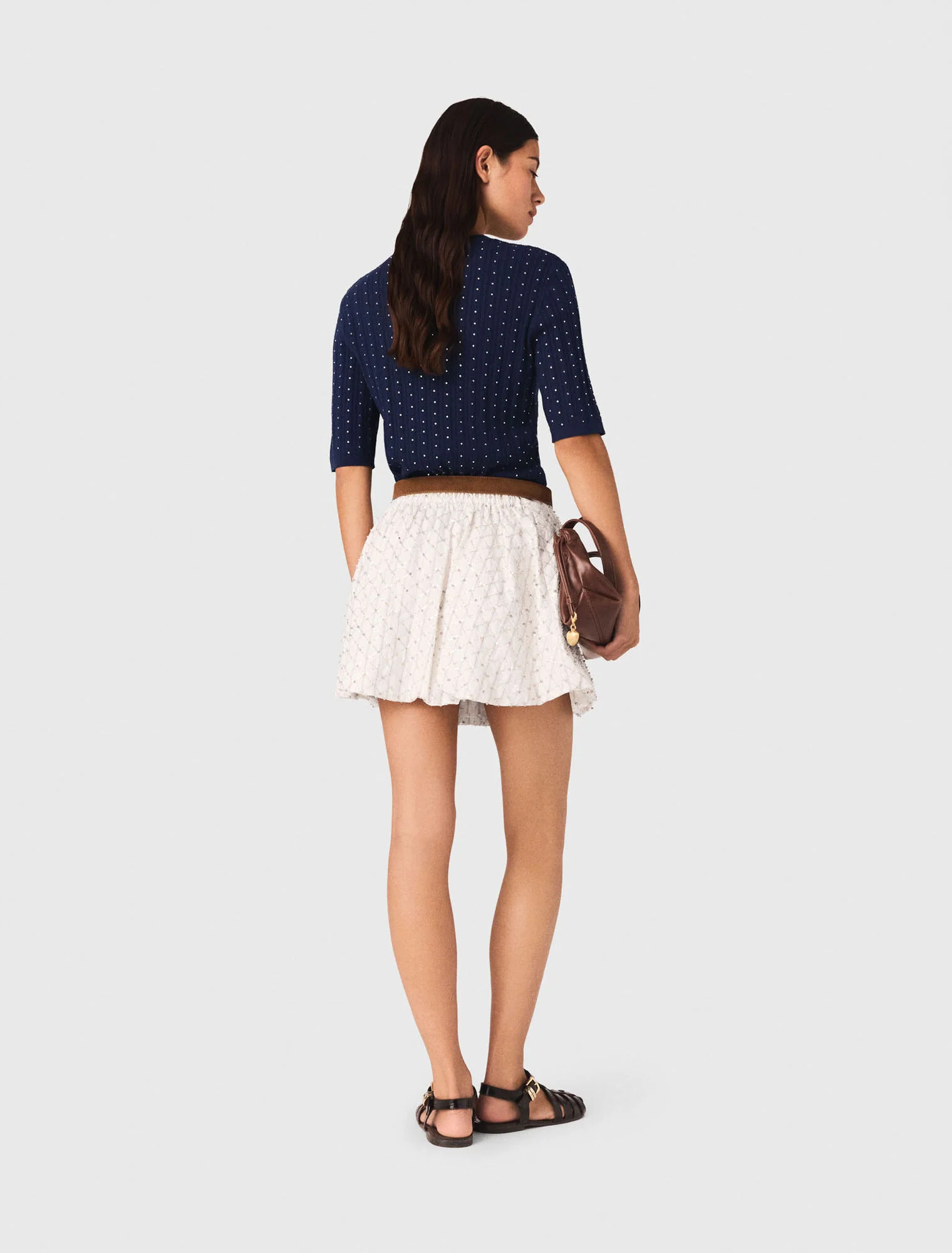 Round-Neck Rhinestone Jumper Navy - Image 3